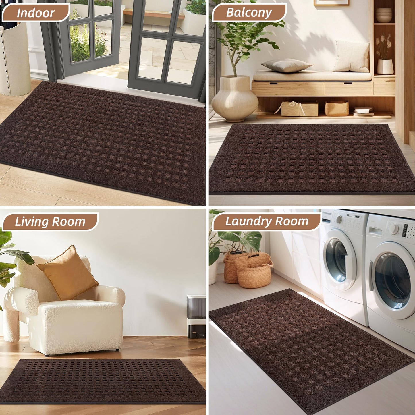 BEQHAUSE Dirt Trapper Door Mats 24"x36", Non-Slip Waffle Doormat Indoor Entrance Low-Profile, Dirt Resist and Absorbent Entryway Rugs Washable Inside Welcome Floor Mat for Front Back Door, Dark Brown