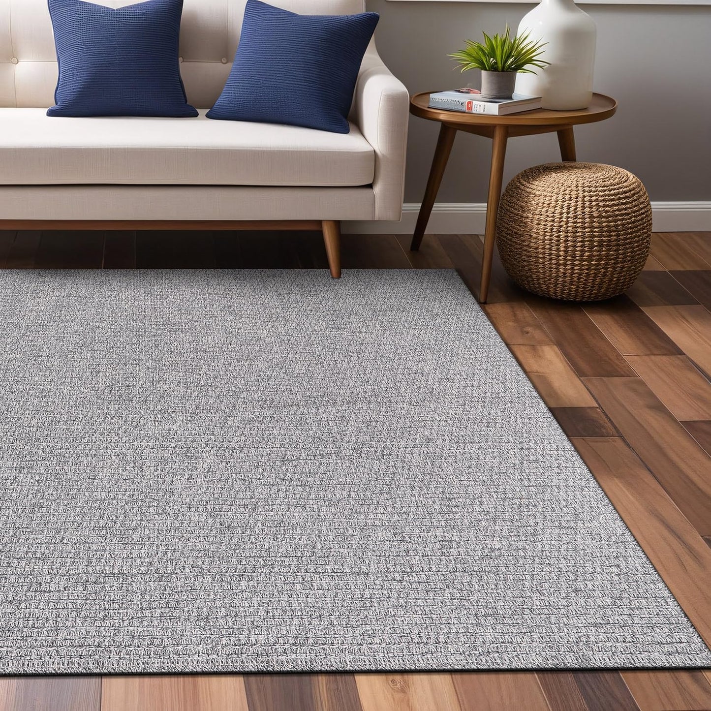 Luul Home Easy Jute Rugs 5x7 Gray Color Living Room Indoor Outdoor Area Rug for Farmhouse Patio and Kitchen Rug High Traffic Washable Easy to Clean Solid Boho Woven Design Outside Carpet (5 x 7)