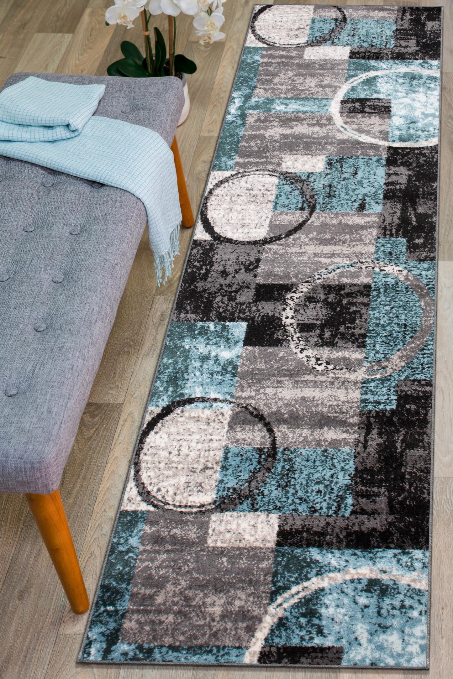 Rugshop Contemporary Abstract Circle Design Soft Runner Rug 2' x 7'2" Gray