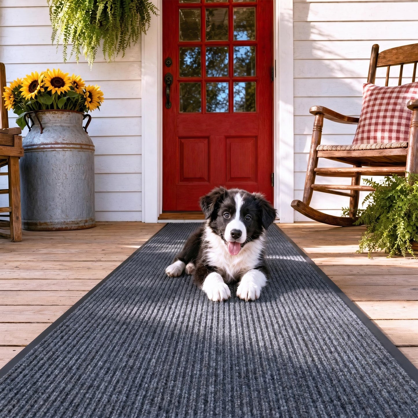 ITINA Long Door Mat 3 x 16 ft Heavy Duty Commercial Floor Mats Indoor Outdoor Entrance Carpet Hallway Runner Absorbent Dirt Trapper with Non-Slip PVC Backing for Home Garage Patio Gray