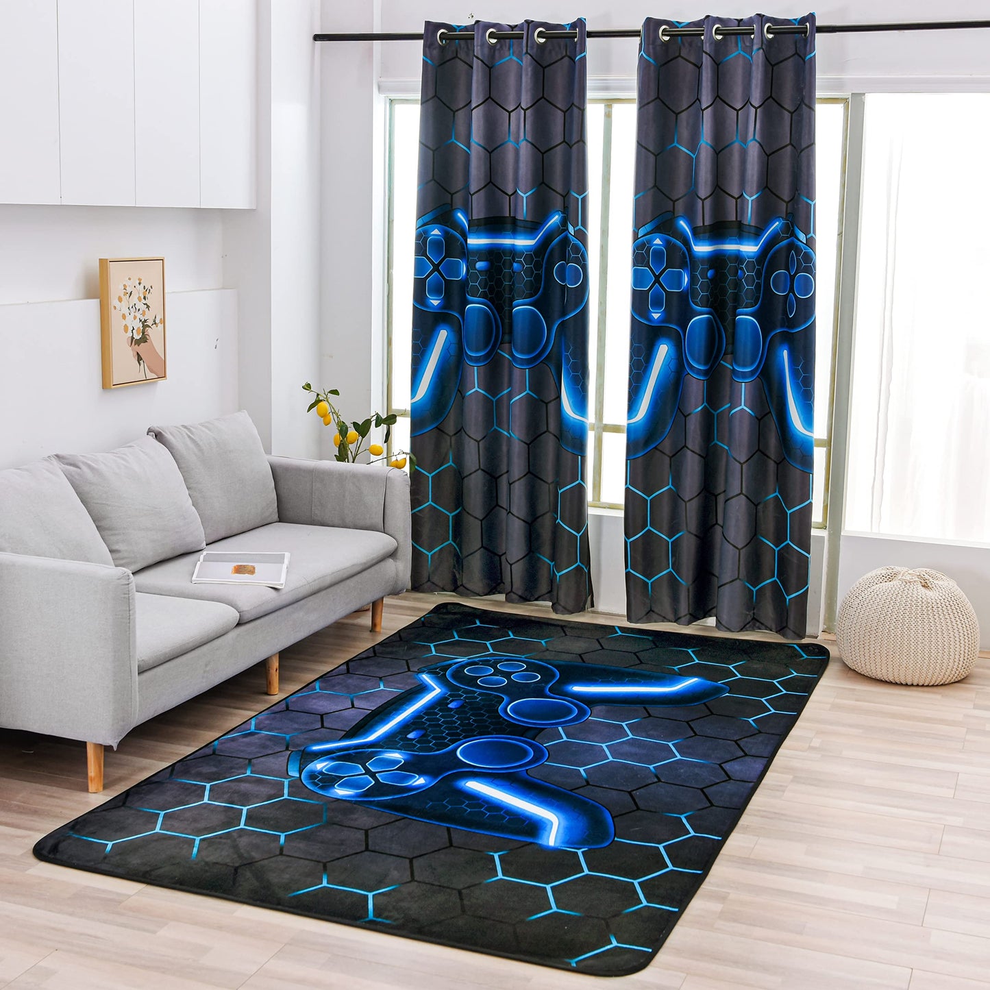 NTBED Game Console Area Rug for Bedroom Sofa Playroom Gaming Geometric Bedside Rugs Gamer Decorative Floor Mat Carpet (4x6 Feet, Blue)