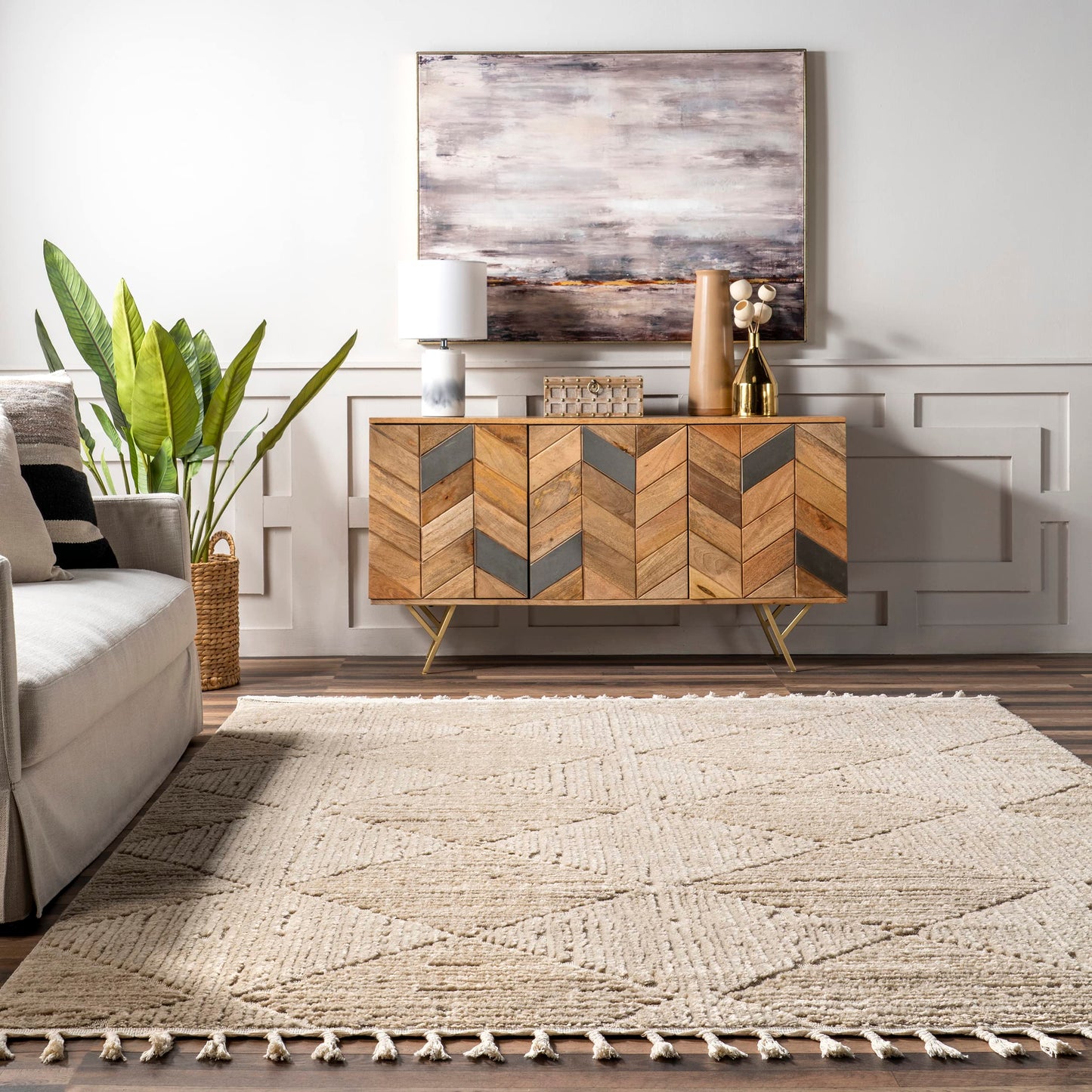 Nuloom Kerry Beige, 7'10" x 10', Geometric, Soft and Cozy, High Traffic, Stain Resistant, Easy Clean, Durable Area Rug for Bedroom, Living Room, Dining Space, Den, Foyer, Entryway