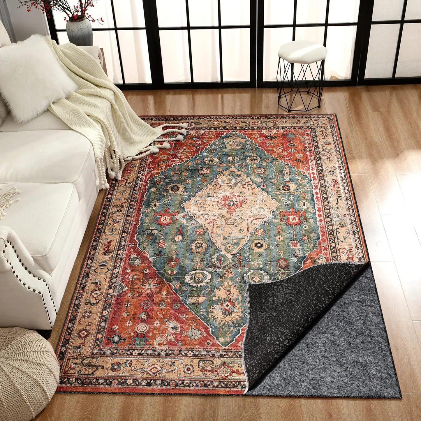 Waterproof Rug Pad, 5x7 Ft Under Area Rug Carpet Pad, Non Slip Rug Pads for All Floors and Hardwood Floors Finishes, Keep Carpets in Place Soft and Prevent Rug from Wrinkling or Buckling