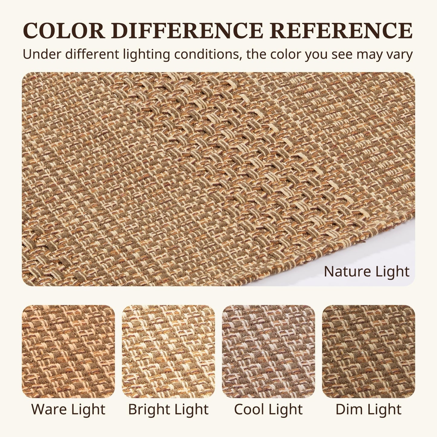 MatEssenz 2x4 Washable Rug, Textured Natural Woven Low-Profile Small Runner with Non-Slip Backing, Light Brown, for Kitchen Sink, Laundry Room, Double Door Entryway Brown