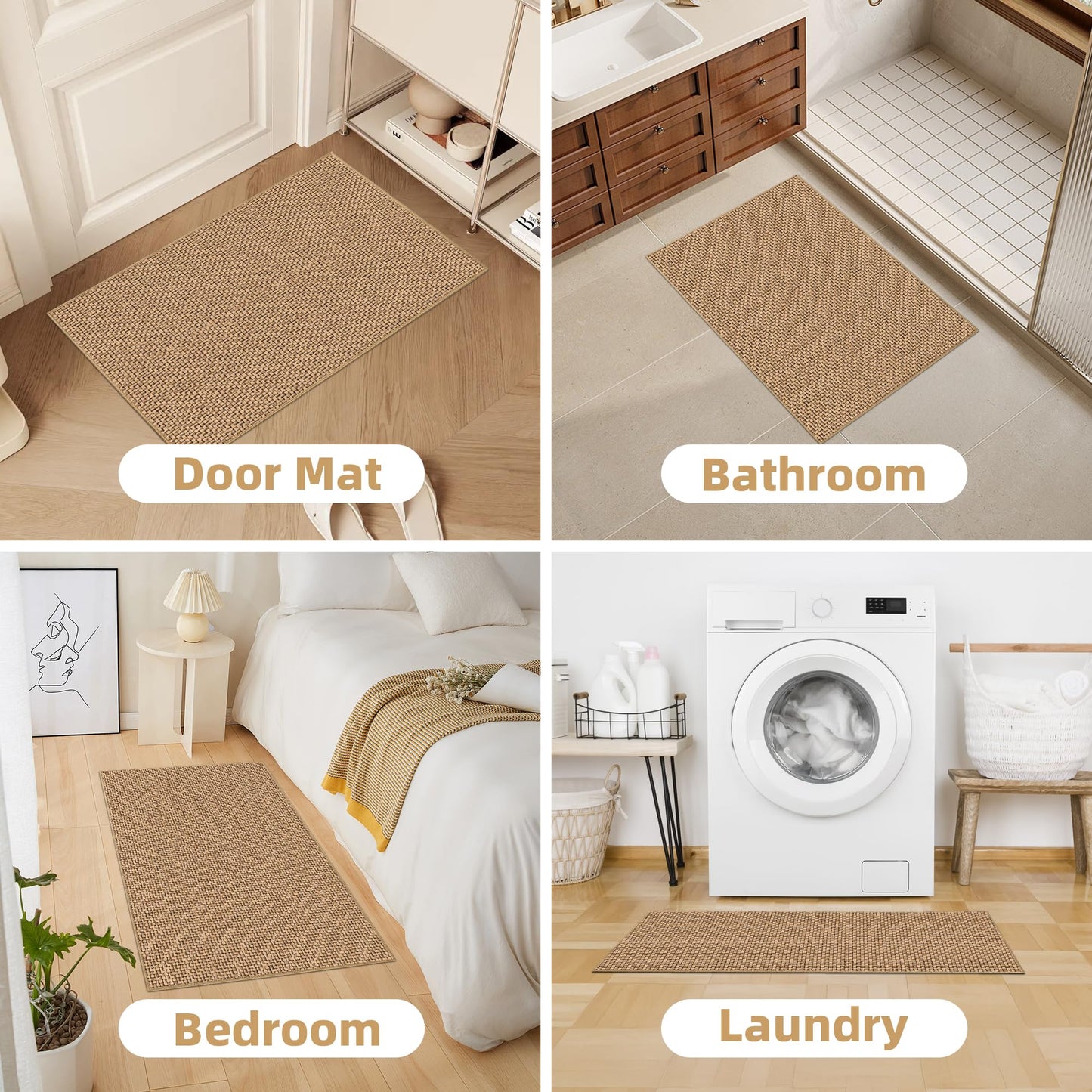 StepAura Indoor Ultra Thin Door Mat 17"x29", Low Profile Non Slip Rubber Backing Front Door Mat Indoor Entrance, Beige