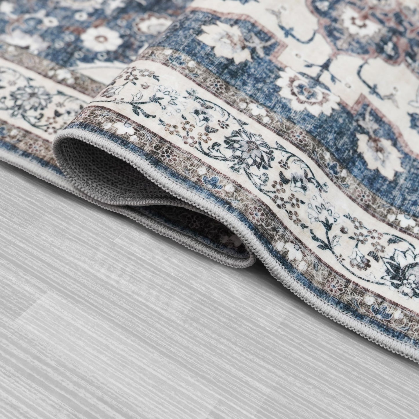 Washable 5x7 Living Room Rug: Waterproof Stain Resistant Medallion Soft Bedroom Rugs Distressed Design Non Shedding Carpet for Floor Coverings (5x7 Blue)