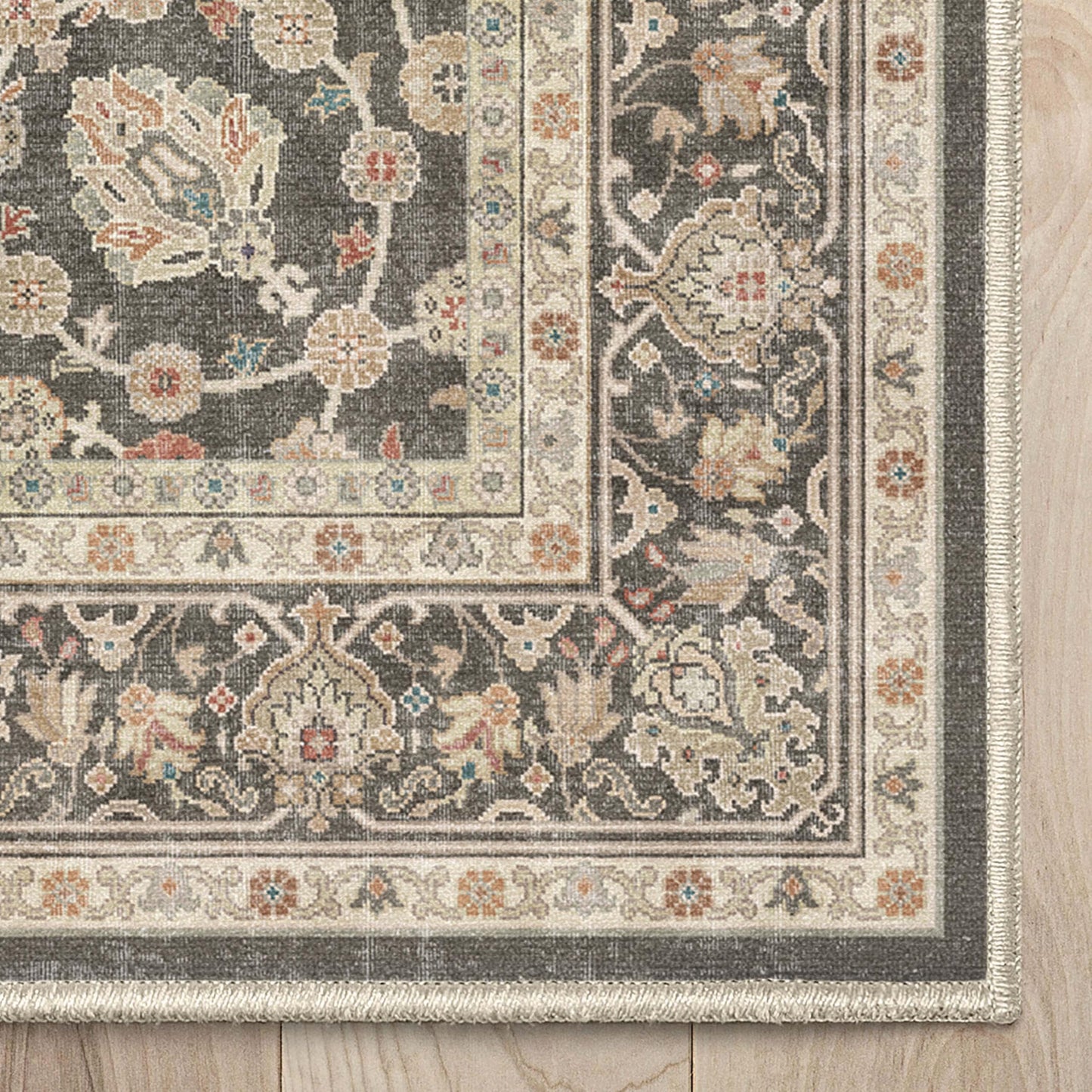 Well Woven Custom Size Hallway & Stair Runner- Asha Rome Charcoal Brown 26 Inches Wide Super Thin Long Runner (26" x 12' Runner) Rug - Floral, Easy Clean, Floor-Friendly Backing