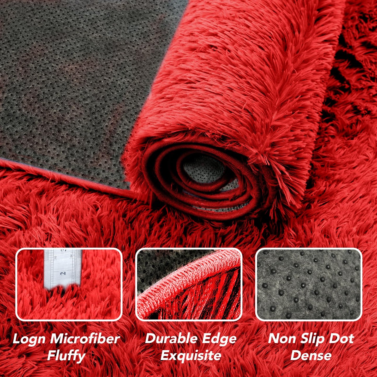 Red Fluffy Area Rug for Bedroom: Soft Plush Rugs for Living Room & Kids Room - Shaggy Carpet for Valentine's Day Decor