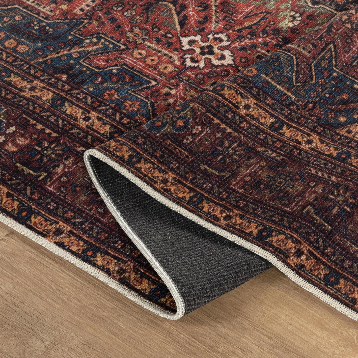 Bloom Rugs Washable Non-Slip 4' x 6' Rug - Red/Teal Blue/Yellow Traditional Medallion Area Rug for Living Room, Bedroom, Dining Room, and Kitchen - Exact Size: 4' x 6'