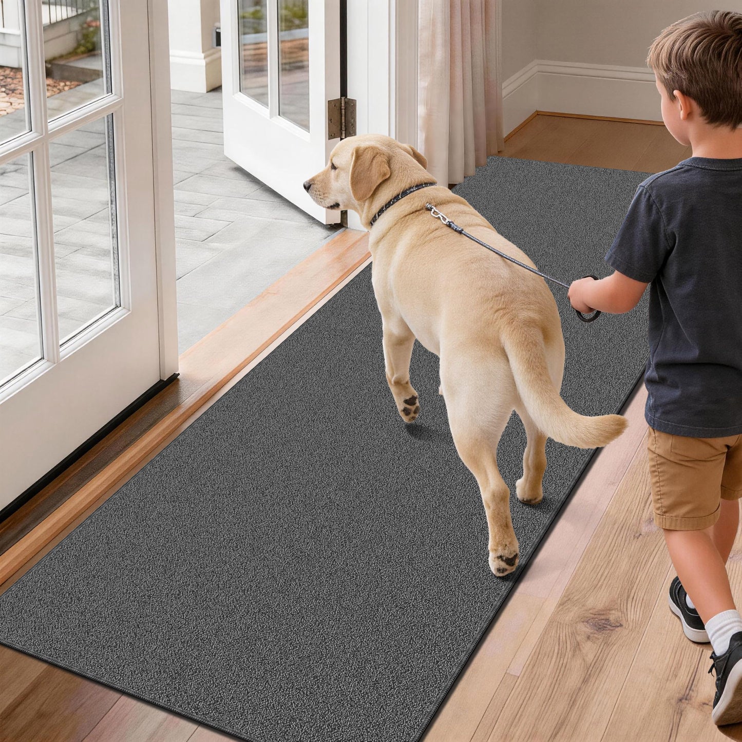 TTelephant Waterproof 2x6 Runner Rug Non Slip - Floor Runners for Dogs,Washable & Joint-Friendly Dense Loop Pile Carpet Runners for Hallway, Kitchen, Indoor Entryway, Laundry, Black/Gray