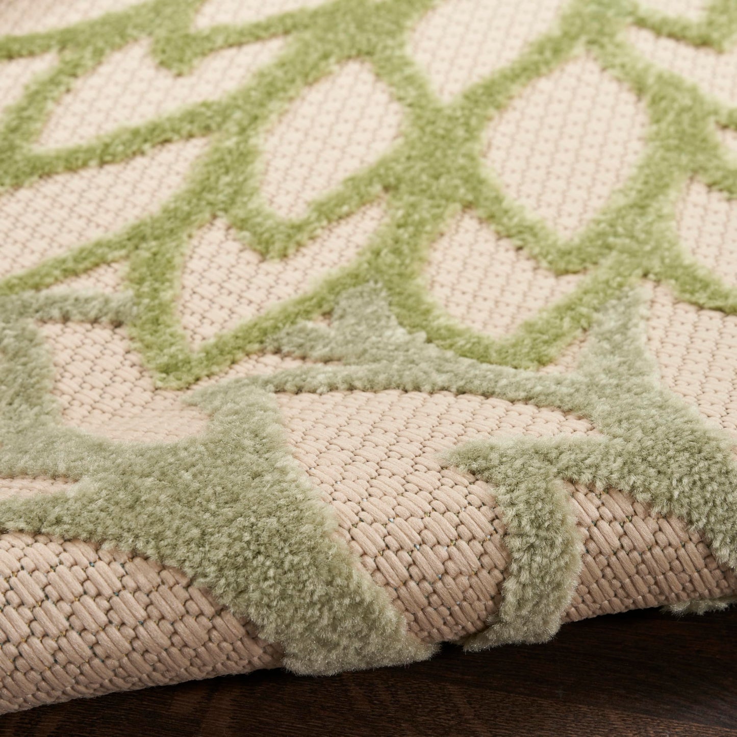 Nourison Home Aloha Indoor/Outdoor Ivory Green 7'10" x 10'6" Area Rug, Easy-Cleaning, Non Shedding, Bed Room, Living Room, Dining Room, Backyard, Patio, Deck (8x11)