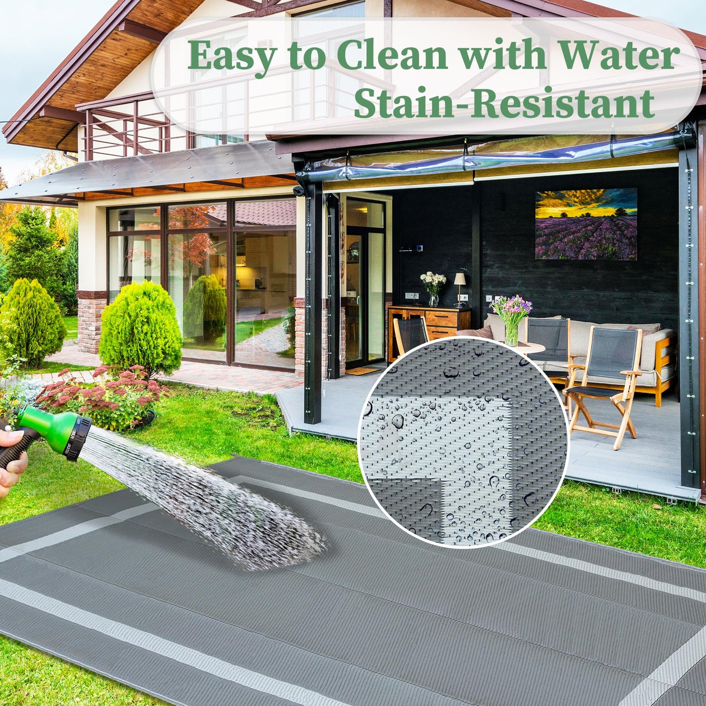 Ogrmar 6x9 FT Reversible Mats, Outdoor Rug for Patio Clearance, Waterproof Carpet, Plastic Straw Rug for Indoor Outdoor, Floor Mat&Rug for RV Porch Camping Backyard Deck Balcony Beach Trailer (Gray)