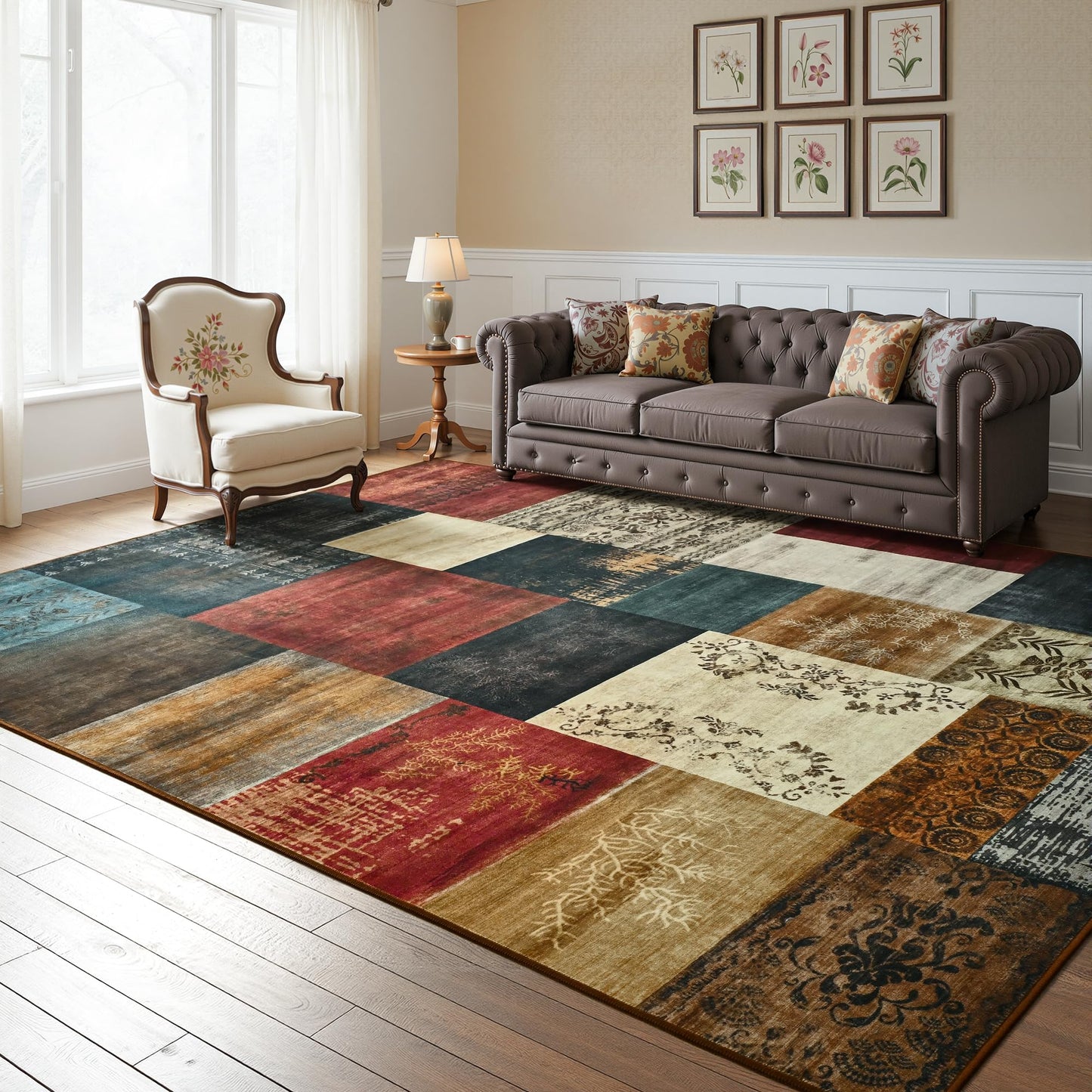 Tepook Modern Area Rug for Living Room, 4x6 Geometric Large Rugs for Bedroom, Washable Patchwork Rug Indoor Non-Slip Throw Carpets for Dining Room Office Farmhouse Home Decor, Multi