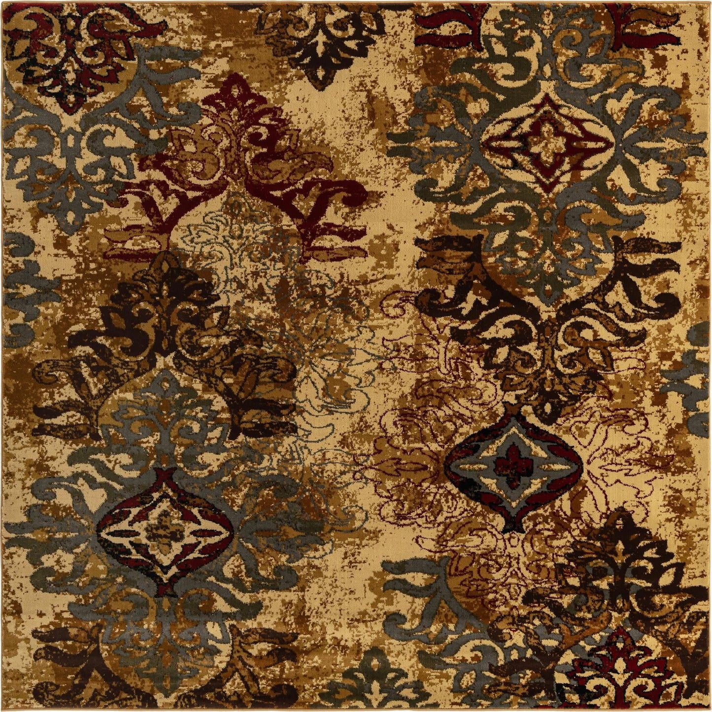 Unique Loom Barista Collection Area Rug - Congencis (7' 10" Square, Beige/ Blue)