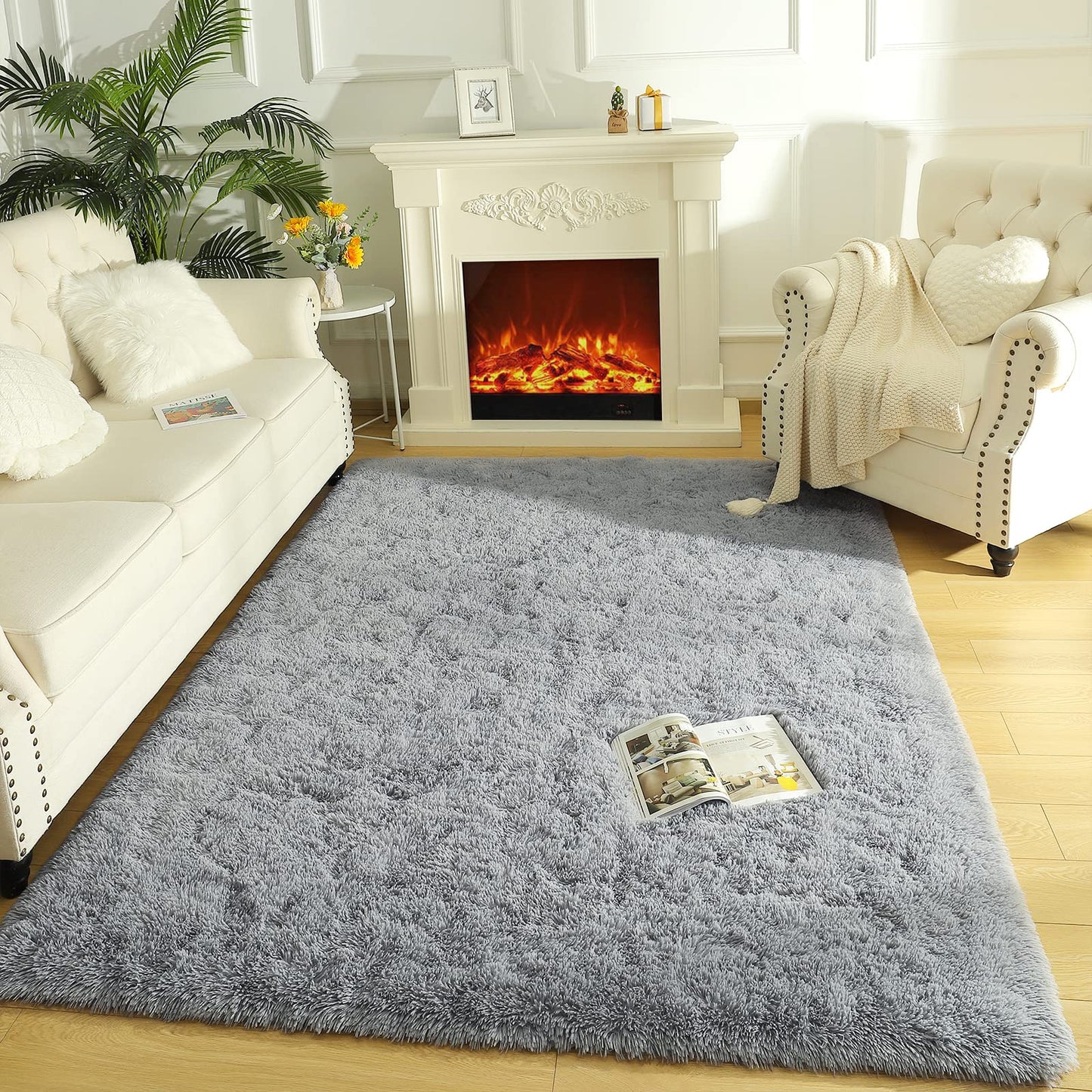 LOCHAS Ultra Soft Indoor Modern Area Rugs Fluffy Living Room Carpets for Children Bedroom Home Decor Nursery Rug 3x5 Feet, Grey