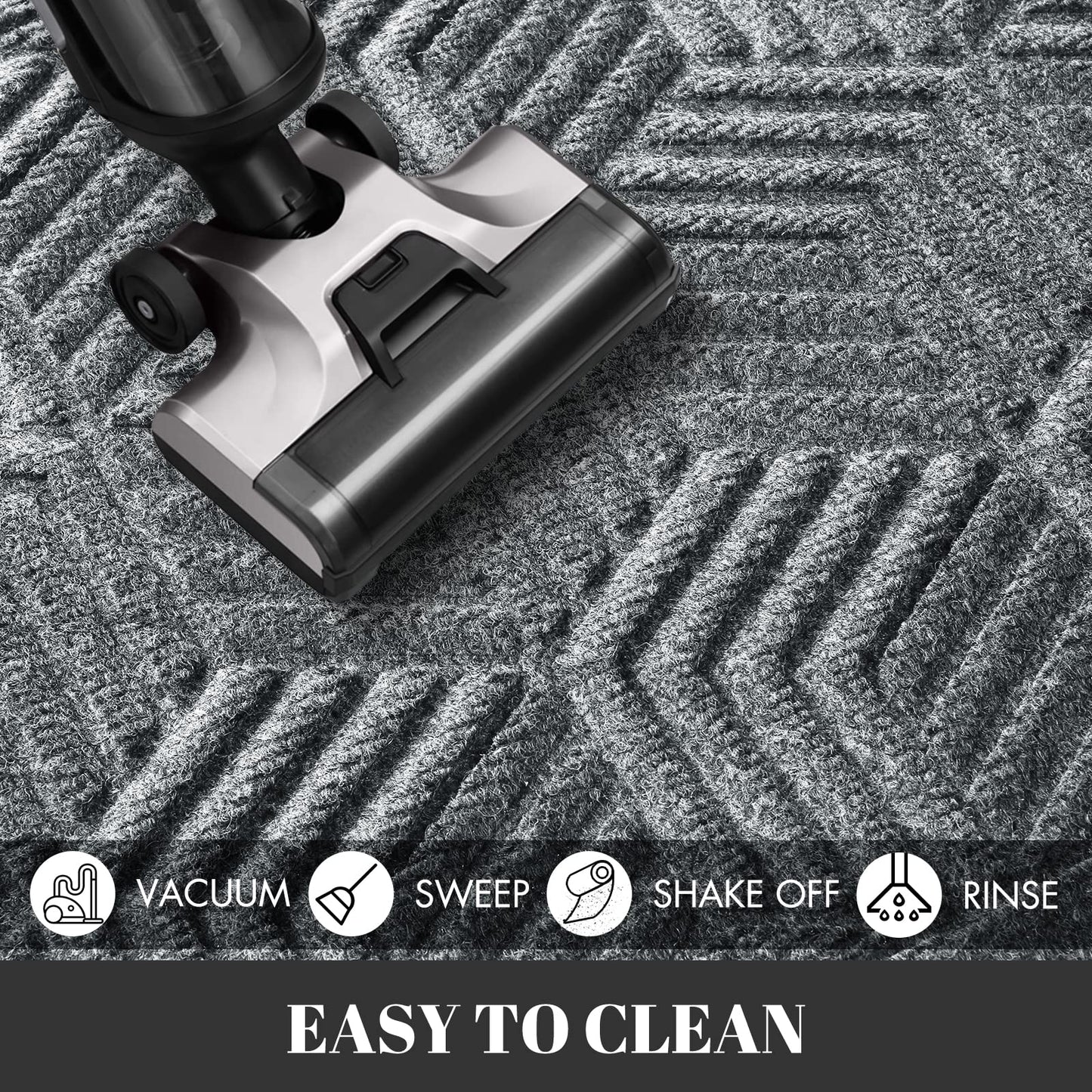 Yimobra Large Door Mat 47x24, All-Season Waterproof Outdoor Mats for Front Door Entrance with Drainage Holes, Heavy Duty Non-Slip Doormat for Garage Patio Entryway Indoor, Black Gray