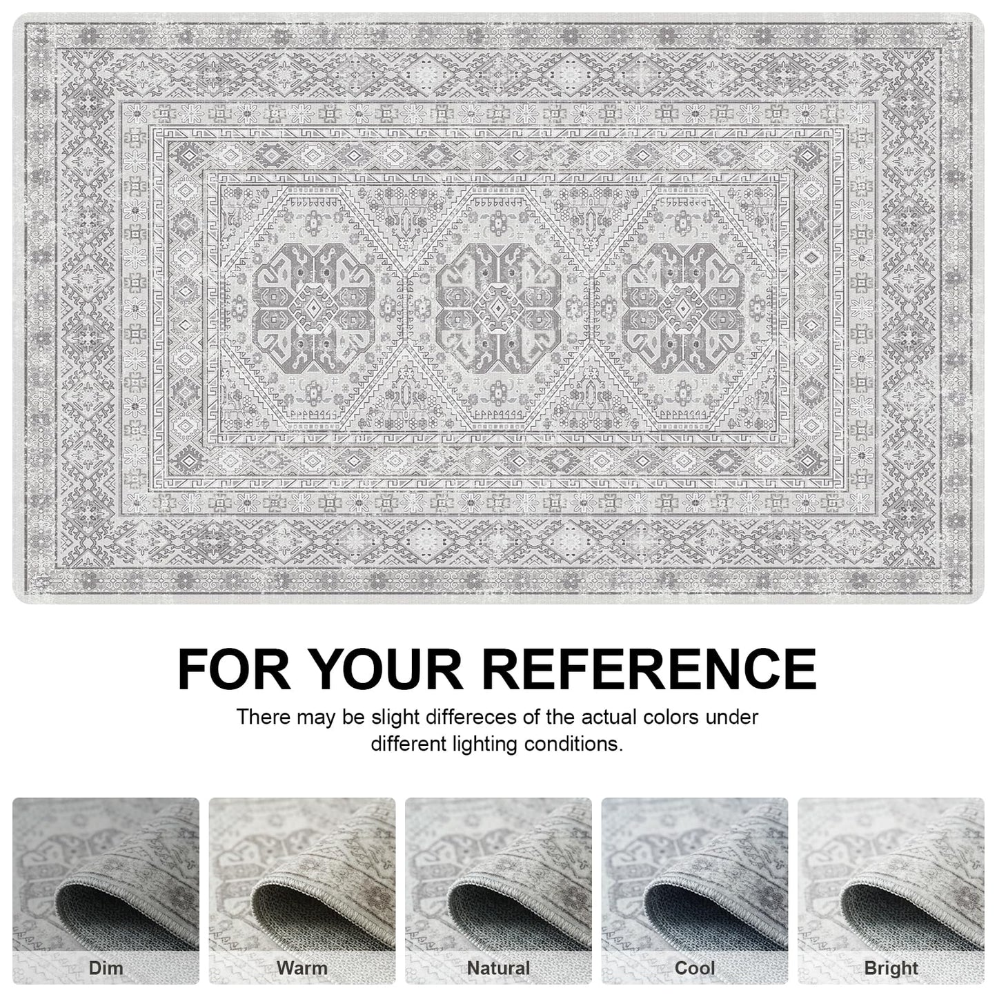 Washable Area Rug Non Slip - 2x3 Small Kitchen Boho Rug Vintage Entryway Low Pile Carpet for Doormat Grey