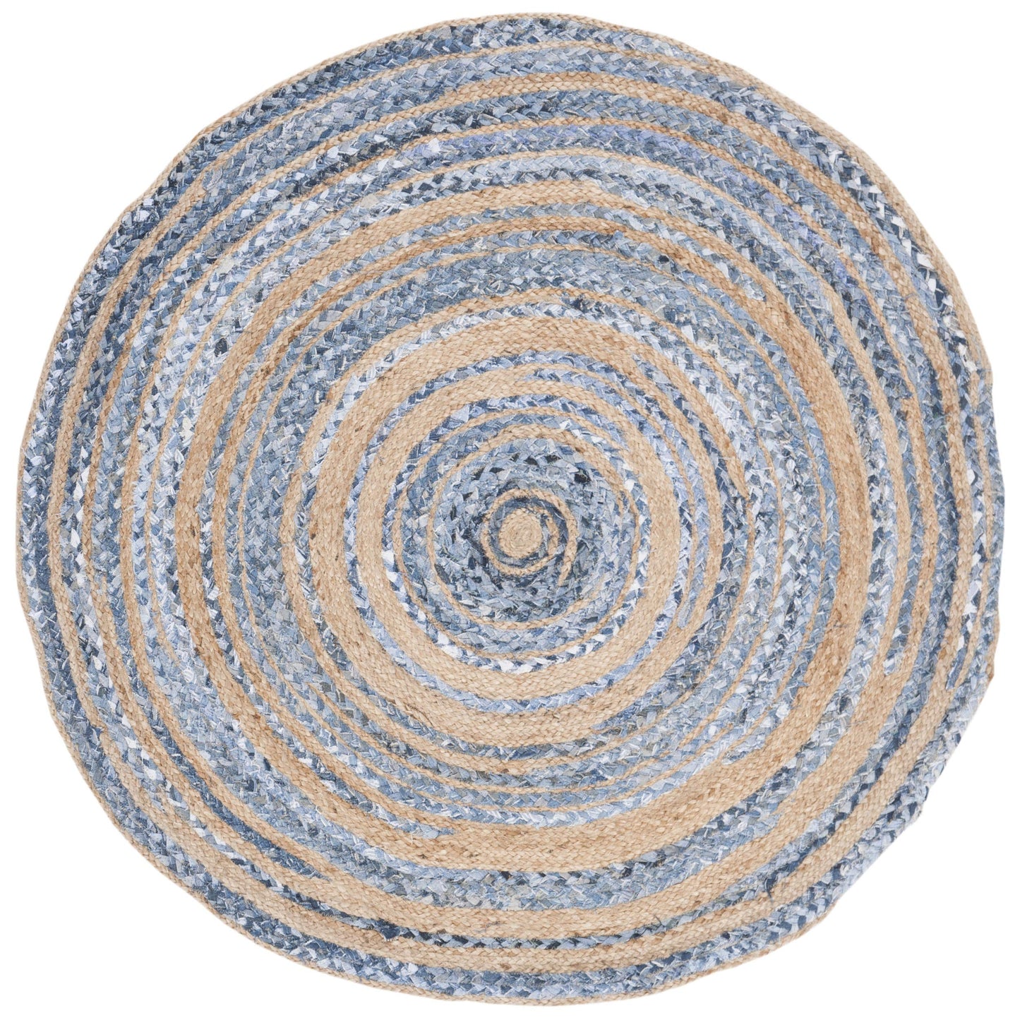 SAFAVIEH Cape Cod Collection Area Rug - 5' Round, Blue & Natural, Handmade Braided Jute & Cotton, Ideal for High Traffic Areas in Living Room, Bedroom (CAP209L)