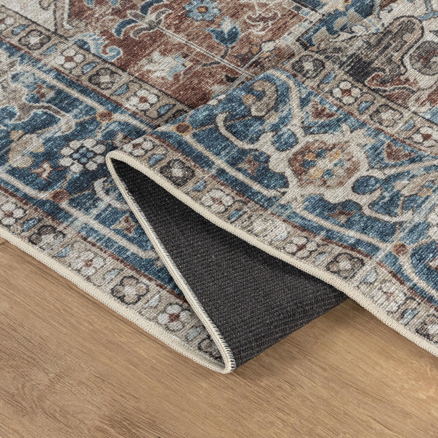 Bloom Rugs Caria Washable Non-Slip 4x6 Rug - Terracotta/Blue Traditional Area Rug for Living Room, Bedroom, Dining Room, and Kitchen - Exact Size: 4' x 6'