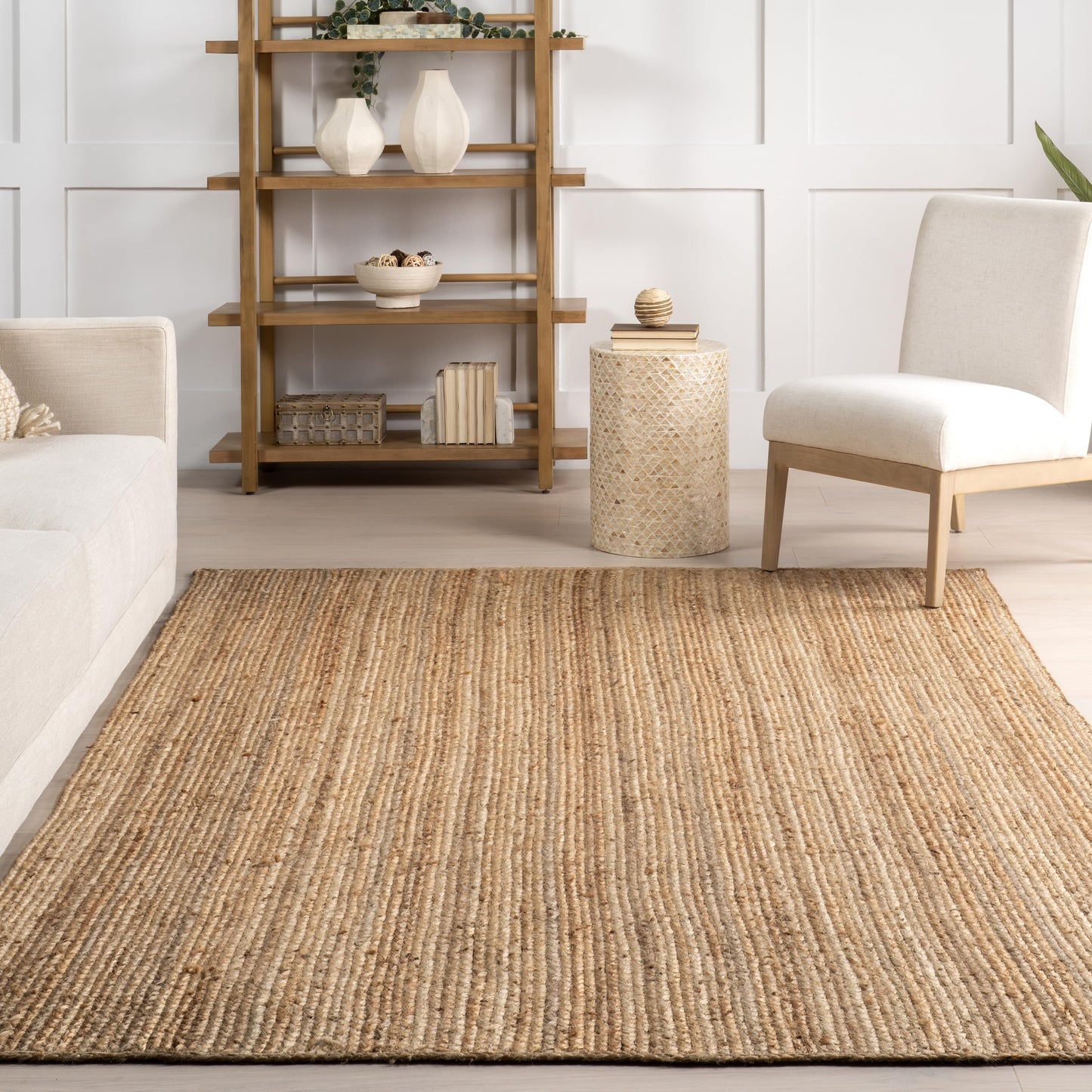 nuLOOM 3 Round Rigo Jute Hand Woven Area Rug, Natural, Solid Farmhouse Design, Natural Fiber, For Bedroom, Living Room, Dining Room, Hallway, Office, Kitchen, Entryway