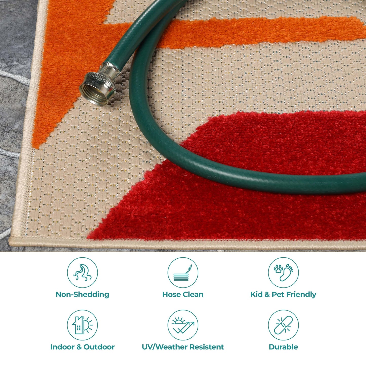 Superior Indoor Outdoor Area Rug, Perfect for Patio, Bedroom, Kitchen, Living Room, Entryway, Playroom, Nursery, Carpet Cover, Abstract Geometric Modern, Leander Collection, 7' 10" x 9' 10", Cream