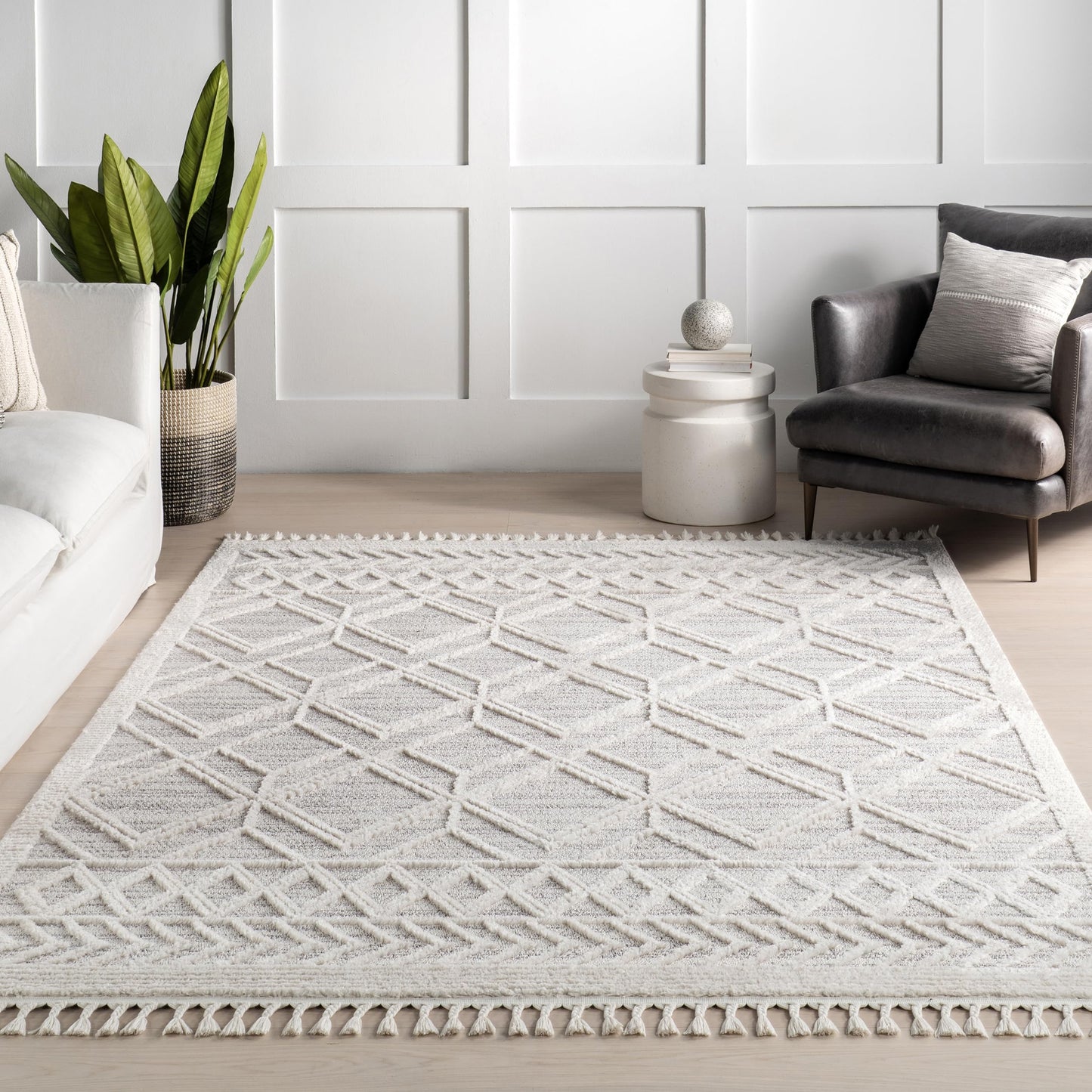 nuLOOM Oval 4x6 Ansley Moroccan Tassel Area Rug, Light Grey, High-Low Textured Bohemian Design, Plush High Pile, Stain Resistant, For Bedroom, Living Room, Hallway, Entryway