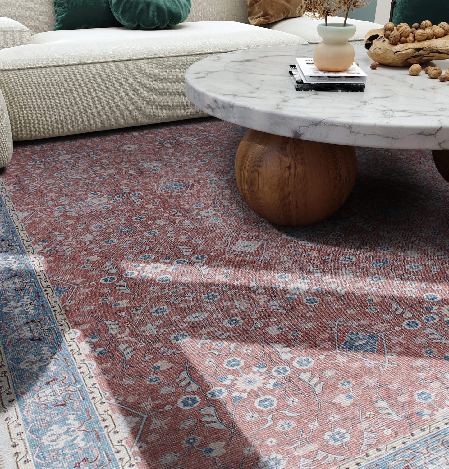 Rugshop Transitional Bordered Floral Stain Resistant Flat Weave Eco Friendly Premium Recycled Machine Washable Area Rug 3'3"x5' Rust