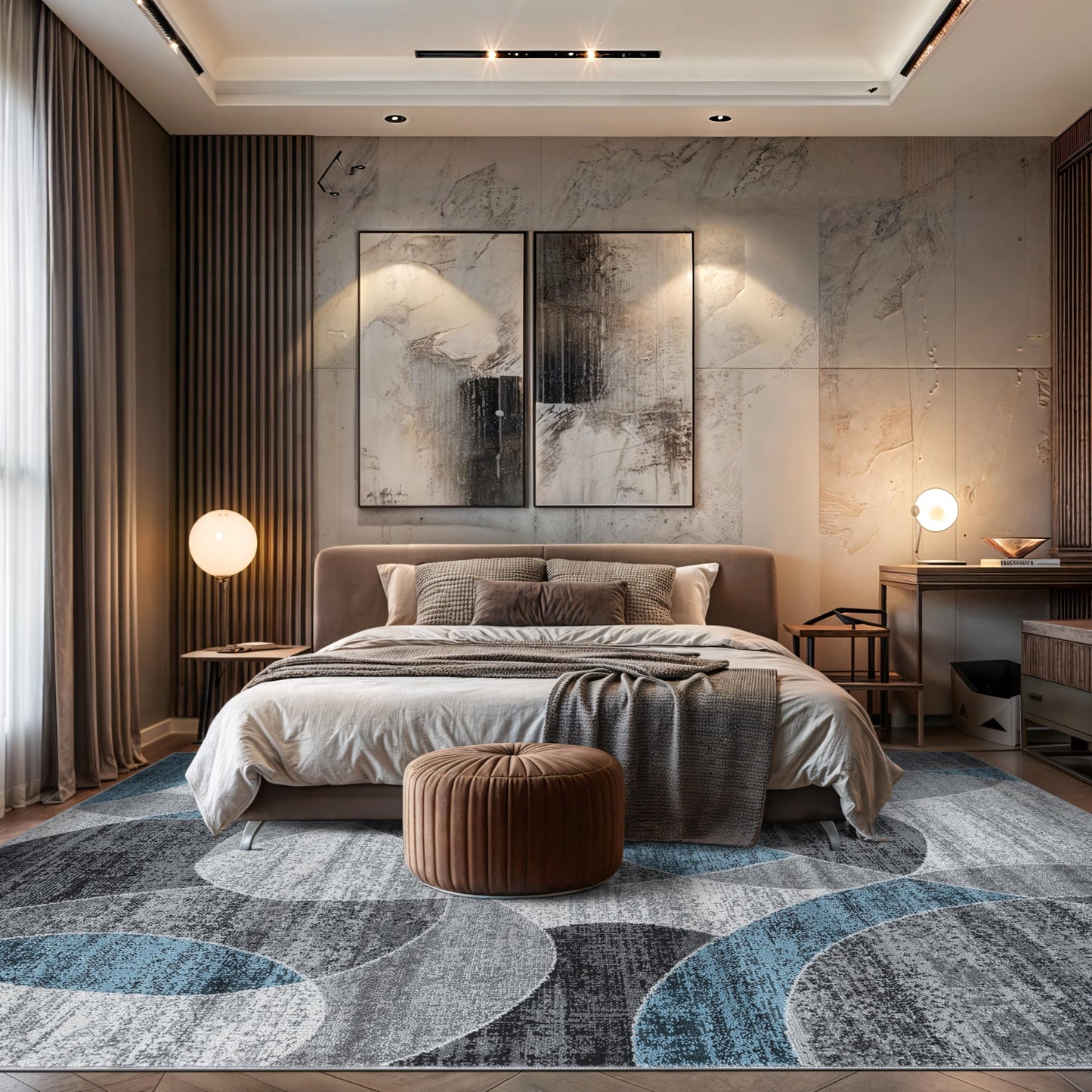 Rugshop Blue Large Abstract Circles Non-Shedding Area Rug, for Living Room, Dining Room and Open Spaces, 7'10" x 10'
