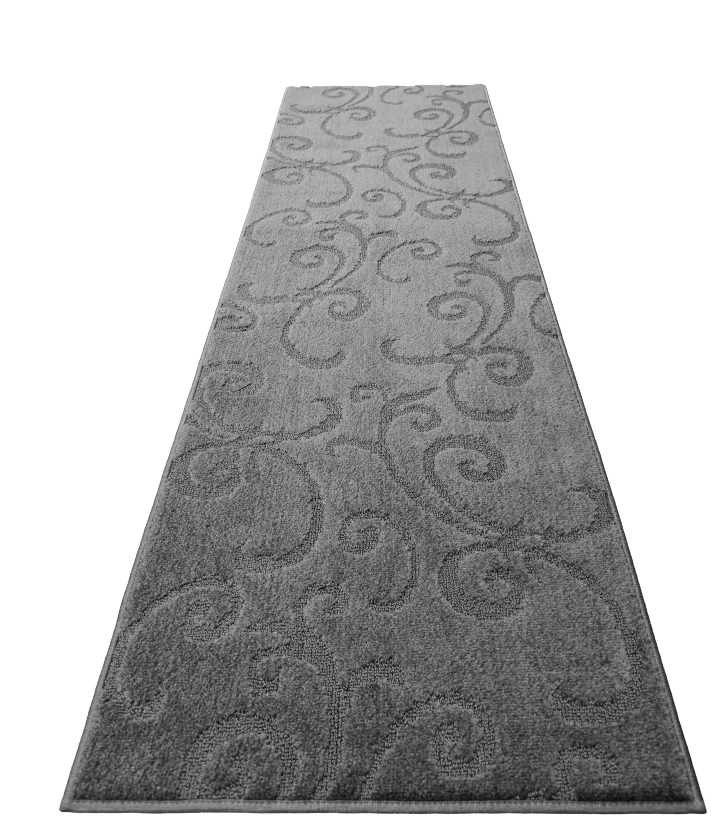 8 Ft Long Non-Slip Washable Carpet Runner Rug with Rubber Backing, 31" X 8' Custom Floor Mat for Kitchen Hallway Stairs Bedroom Bathroom Entryway, Your Choice of Length, Scroll Anthracite Dark Grey