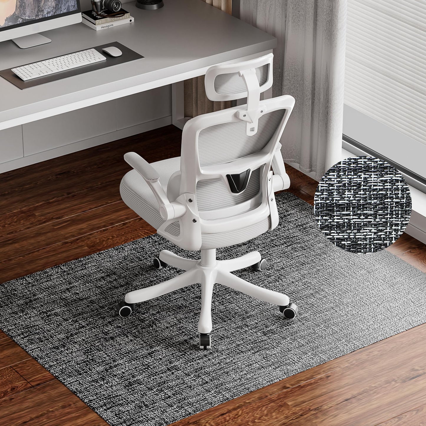 Delamu Office Chair Mat for Hardwood Floor, Non-Slip PVC Woven Computer Desk Chair Mat, 45"ร53" Heavy Duty Hard Floor Protector for Rolling Chairs, Black & White, Not for Carpet