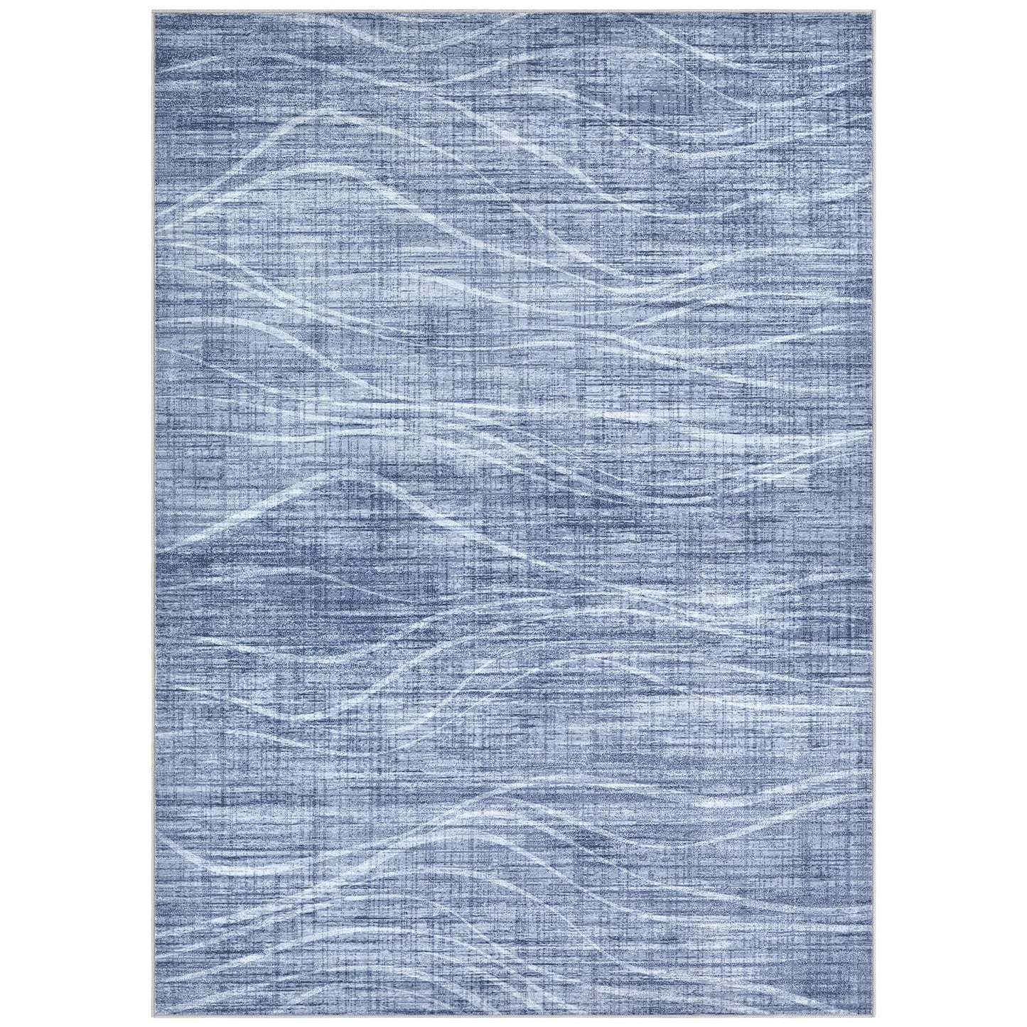 WITSHOCK 5x7 Area Rug for Living Room, Washable Rugs for Bedroom Kitchen Nursery Dining Room Office, Modern Wave Striped Rugs, Soft Thin Carpet Non Slip Low Pile for Home Decor, Blue