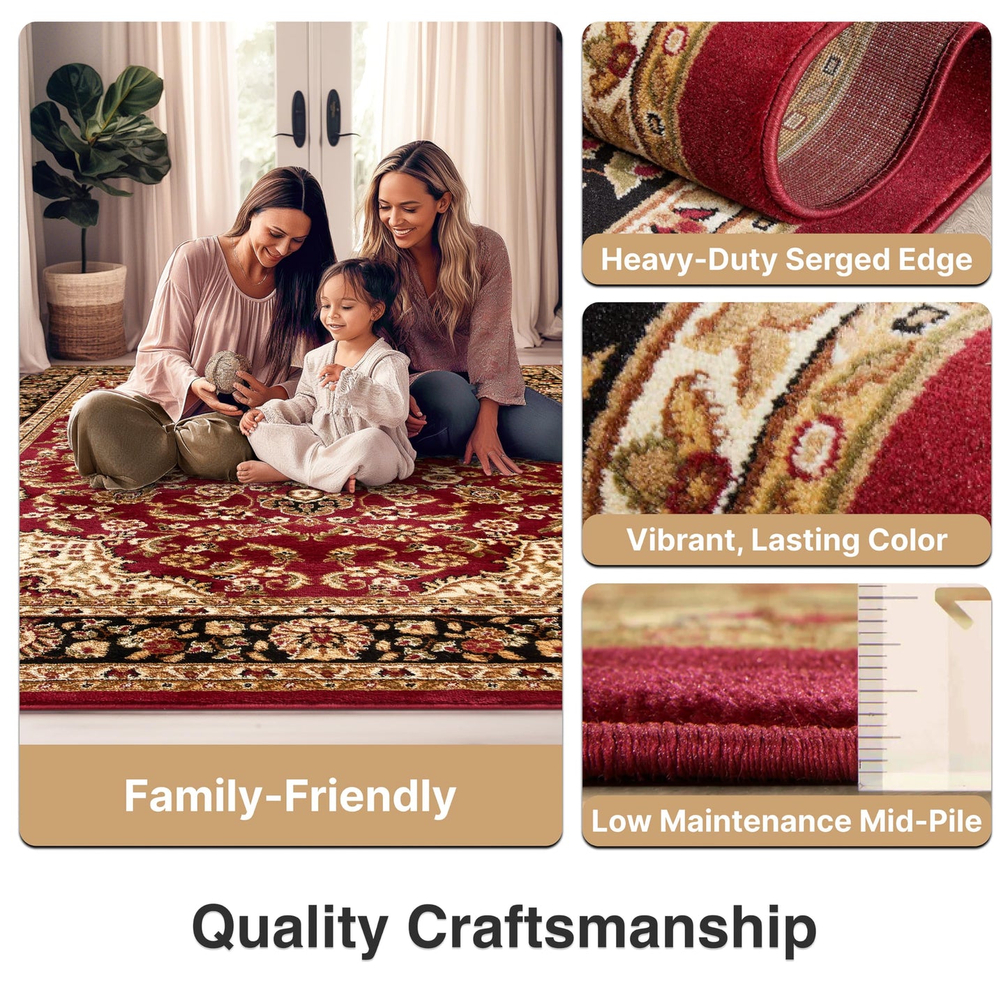 Well Woven Barclay Collection Medallion Kashan Red 5x7 (5'3" x 7'3") Area Rugs - Stain & Fade Resistant - Perfect Red Rug for Living Room, Bedroom, or Dining Room