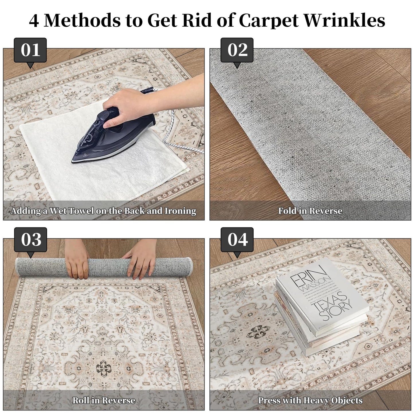 HILORUUG Washable Area Rug 9x12 - Bedroom Living Room Large Indoor Oriental Rugs - 0.13inch Low Pile Stain Resistant Rugs with Rubber Backing for at Least 108 sq ft Spaces (9x12 Ivory/Multi)