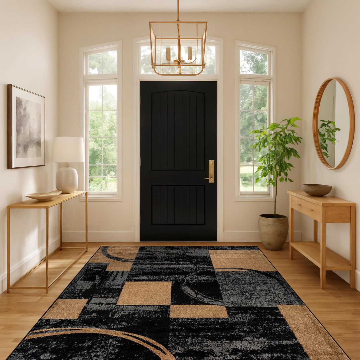 Rugshop Contemporary Circle Design Area Rug, Fade-Resistant Carpet for Living Room, Dining Room, or Home Office 5'3" x 7'3" Jute