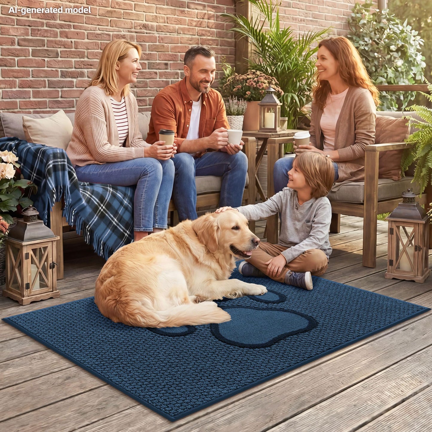 Bald Eagle Grip Dog Paw Doormats 32''x48'' for Dirty Paws, Washable Entryway Floor Rugs Dirt Trapper with TPR Backing, Absorbent Low Profile Doormat for Front Door, Hallway, Entryways, Blue