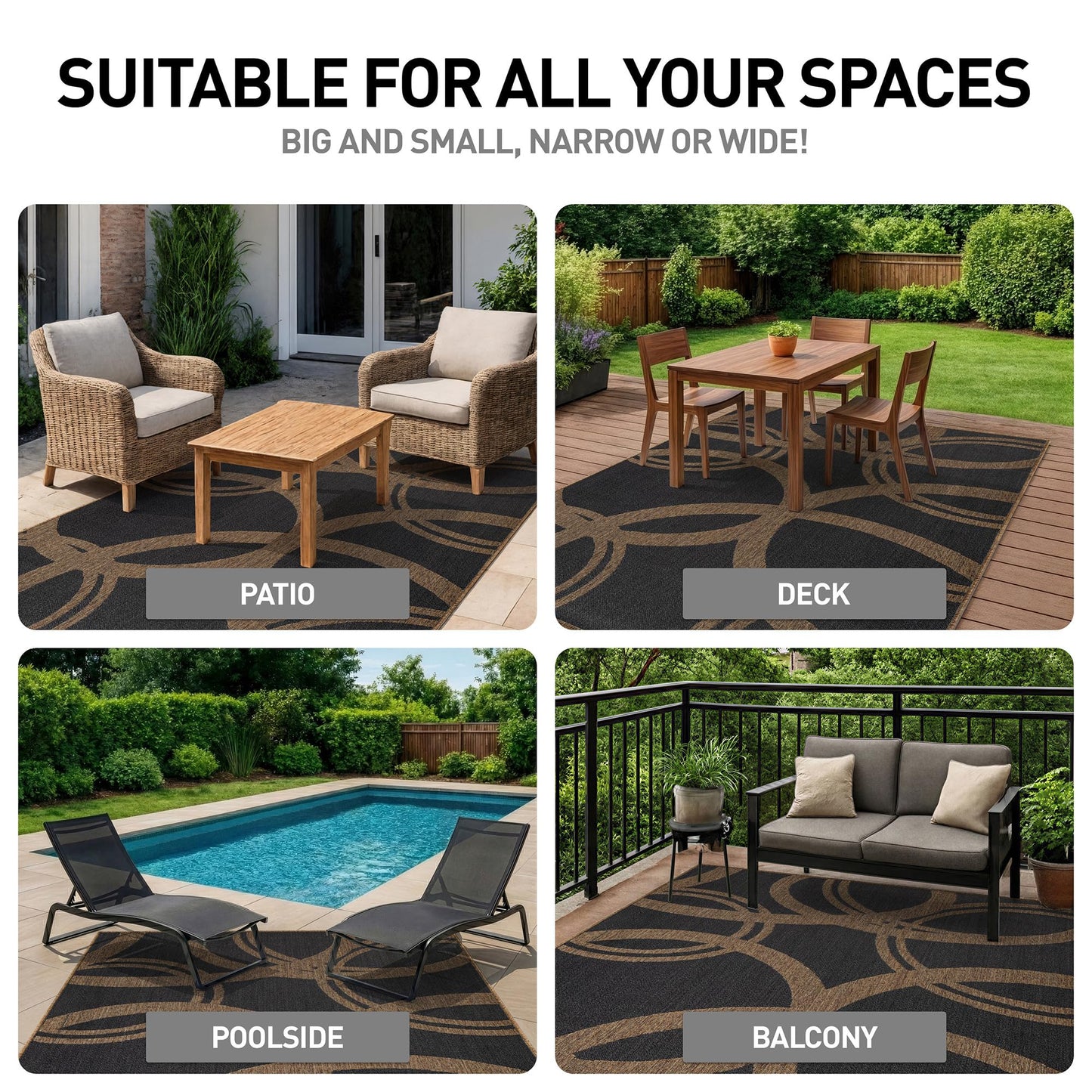 Rugshop Abstract Indoor Outdoor Flat Woven Area Rug,Natural Jute-Style,Easy-Care Patio Rug for Backyard Porch Deck Balcony, 7'10" x 10' Dark Gray/Natural
