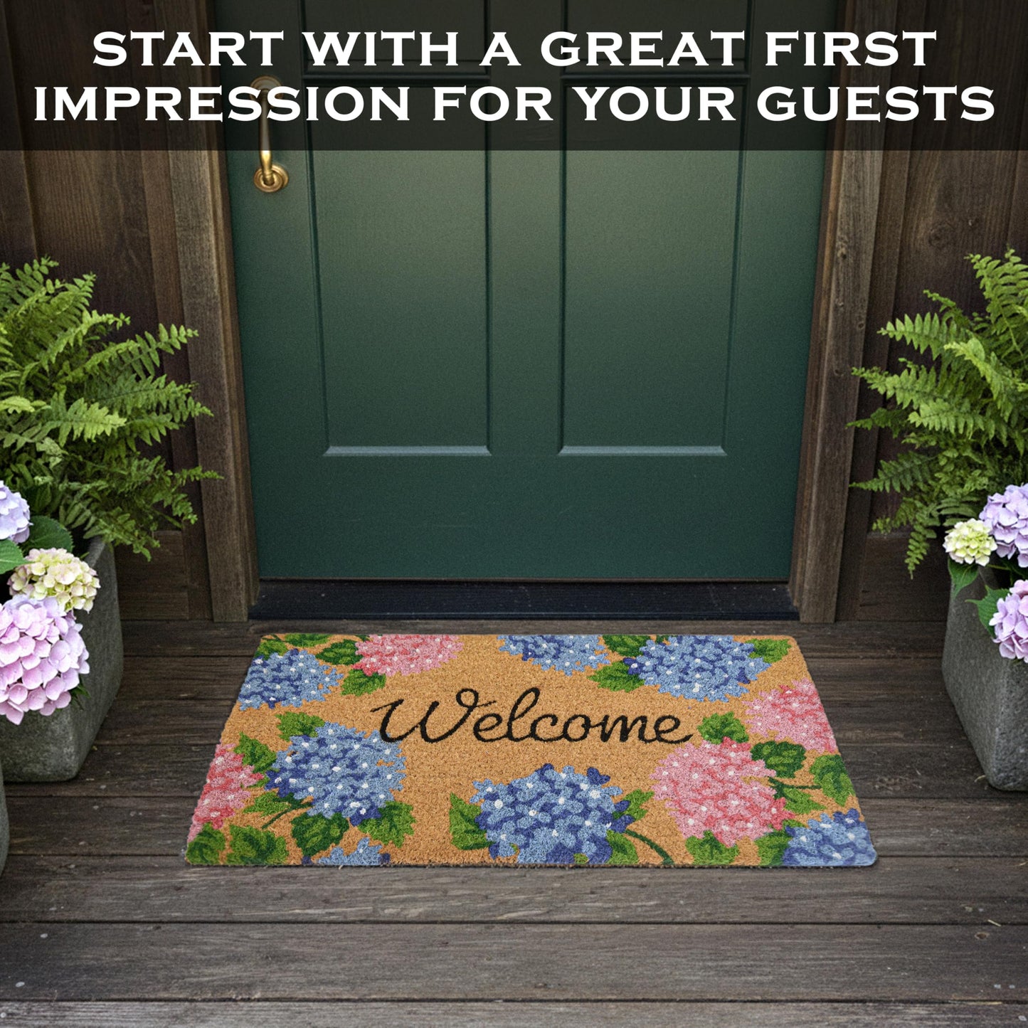 Hydrangea Door Mat 30x17 Inch, Floral Welcome Mat Coir, Spring Doormat