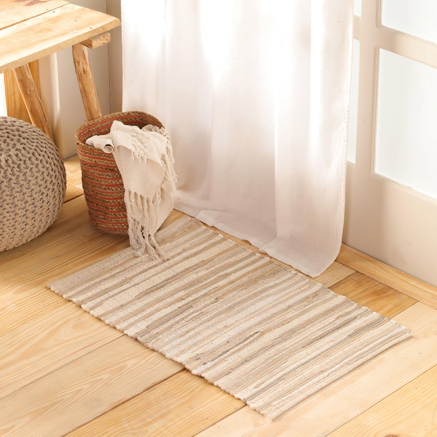 HOMEMONDE Beige Chindi Rug 20"x32" Recycled Soft Cotton Rag Rug Hand Crafted Reversible Boho Decor for Entyrway, Doormat, Kitchen, Bedroom, Living Room