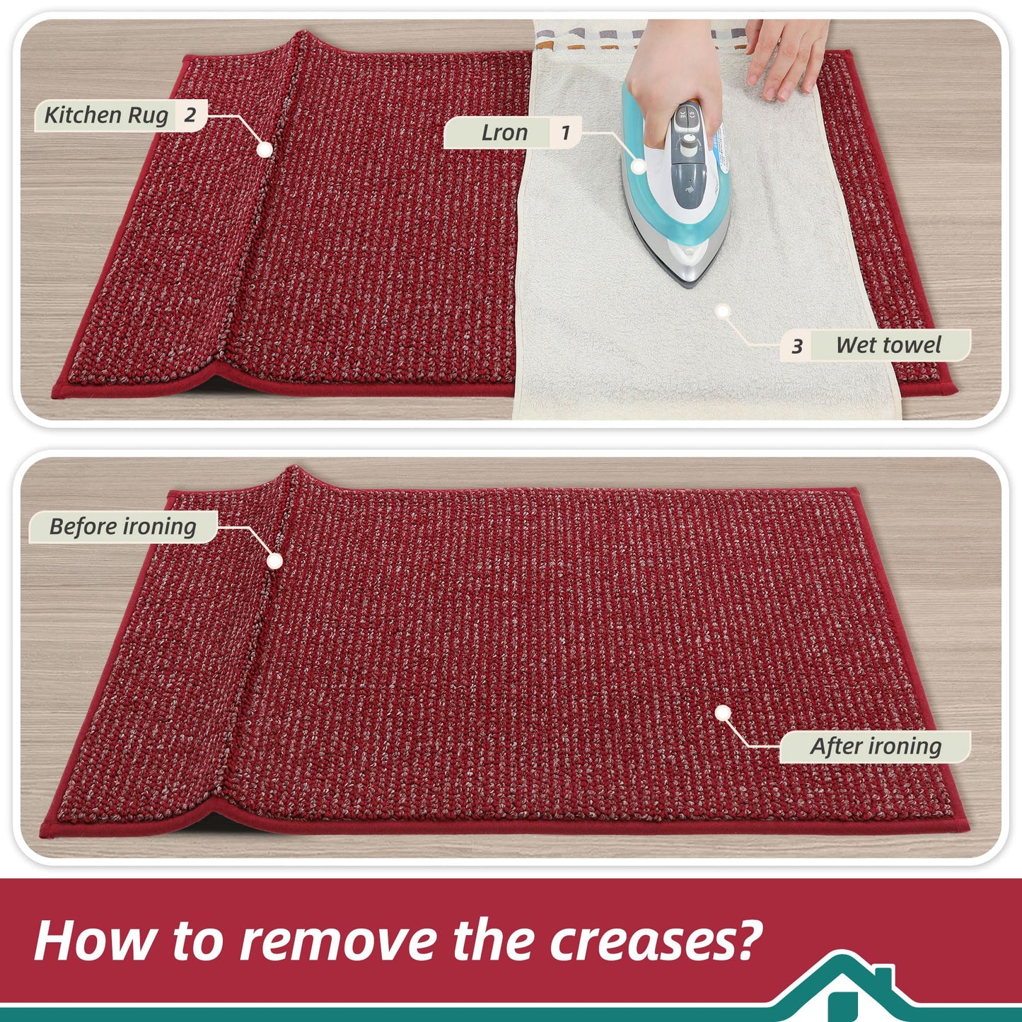 BEQHAUSE Kitchen Rugs 24"x36", Non-Slip Kitchen Mats for Floor, Super Absorbent and Stain Resistant Kitchen Rugs, Machine Washable Rugs for Kitchen, Hallway, Laundry & Sink, Red