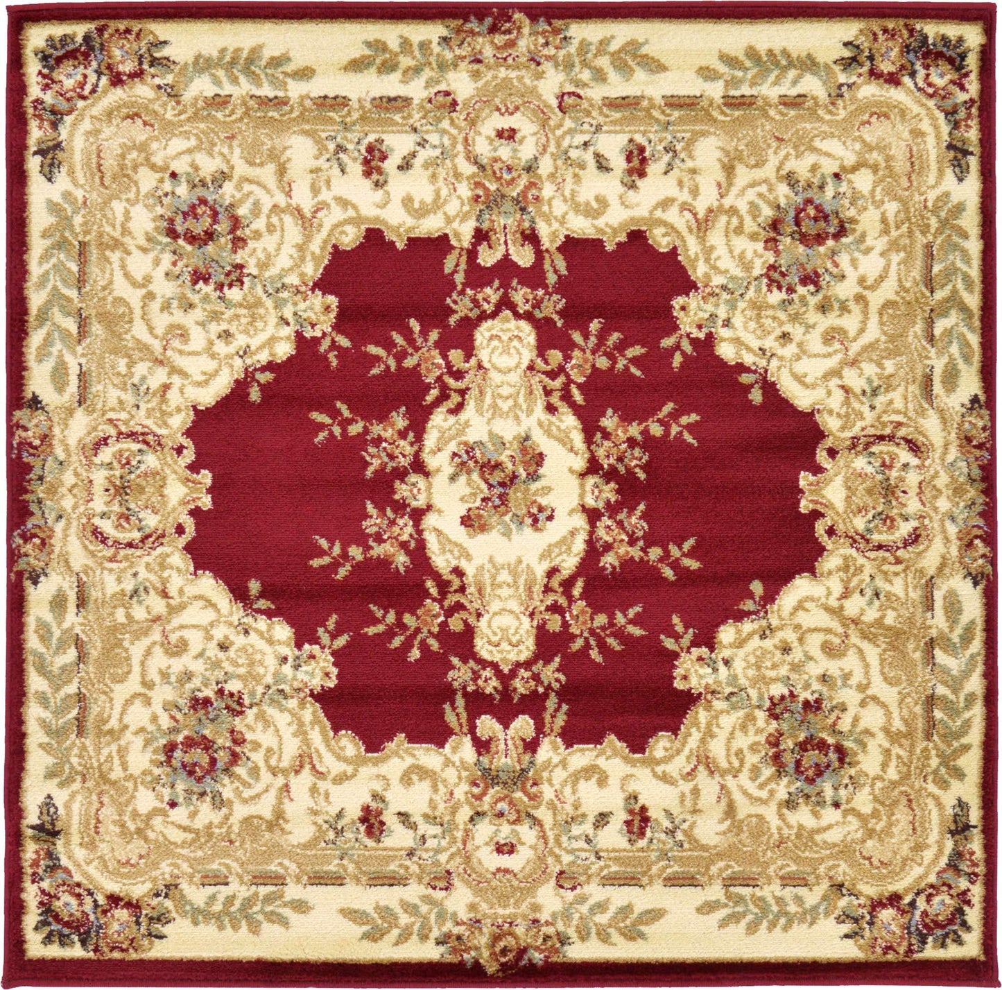 Unique Loom Versailles Collection Traditional Classic Medallion Motif Area Rug (4' 0 x 4' 0 Square, Burgundy/ Ivory)