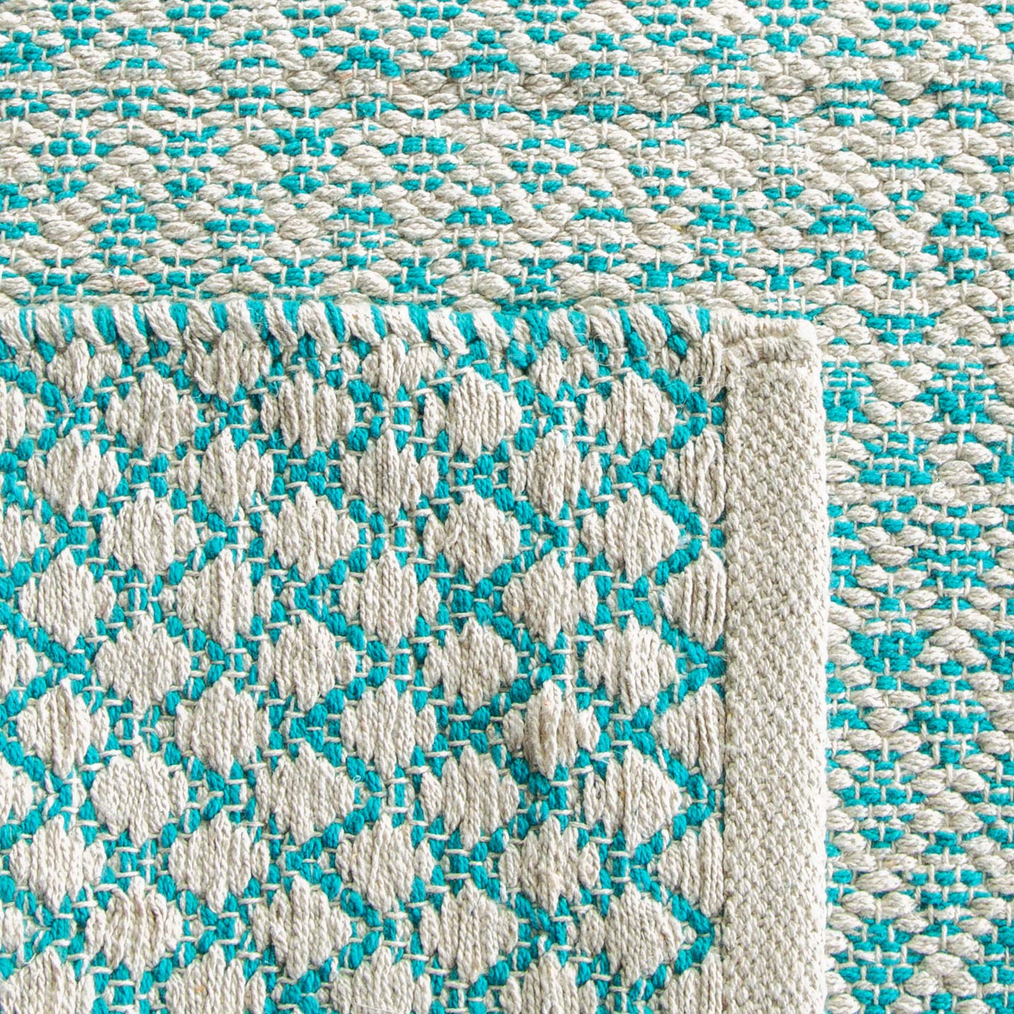 SAFAVIEH Montauk Collection Area Rug - 5' x 8', Turquoise & Ivory, Handmade Cotton, Ideal for High Traffic Areas in Living Room, Bedroom (MTK601E)