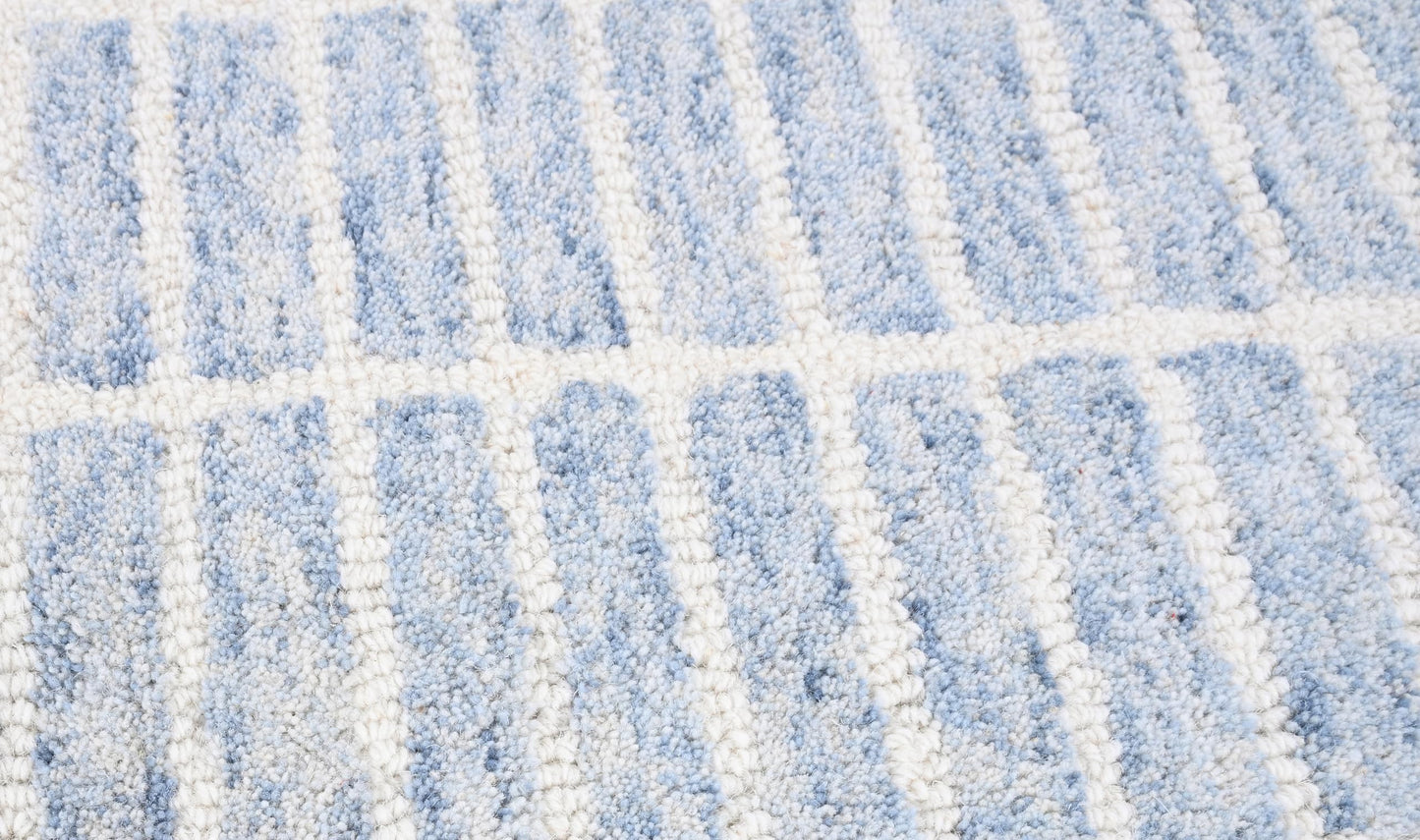 RUGORIA Hand-Tufted 100% Wool Area Rug – Unique Modern Geometric Grid Pattern, Soft Plush Textured Carpet for Living Room, Bedroom, Dining Room & Entryway (Blue,Ivory, 6' x 9')
