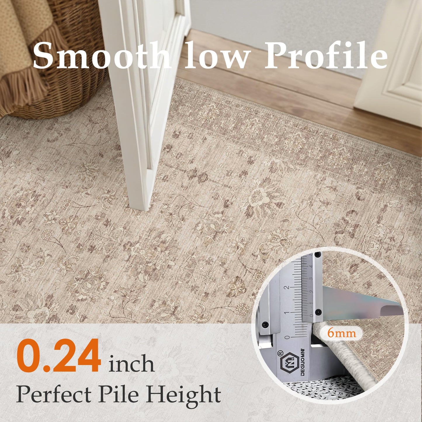 PureCozy 2x6 Runner Rug for Hallway Kitchen Brown Washable Vintage Carpet Non Slip Low Pile Traditional Distressed Long Retro Rug for Entryway Bathroom Bedroom