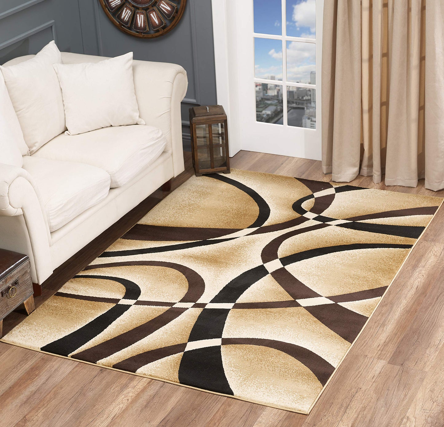 GLORY RUGS Modern Area Rug 5x7 Beige Swirls Carpet Bedroom Living Room Contemporary Dining Accent Sevilla Collection 4816A (Brown)
