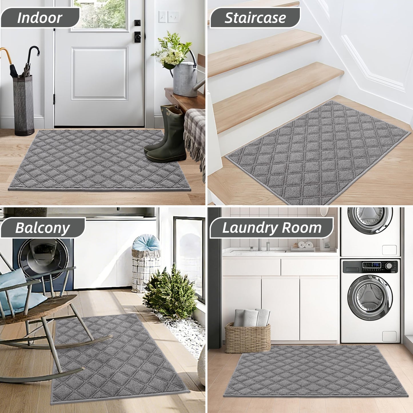 BEQHAUSE Dirt Trapper Door Mat 20" x 32", Non-Slip Washable Doormats Welcome Mat, Trap Dirt and Absorbent Entrance Mat, Low Profile Floor Mats for Front Back Door, Entryway, Grey