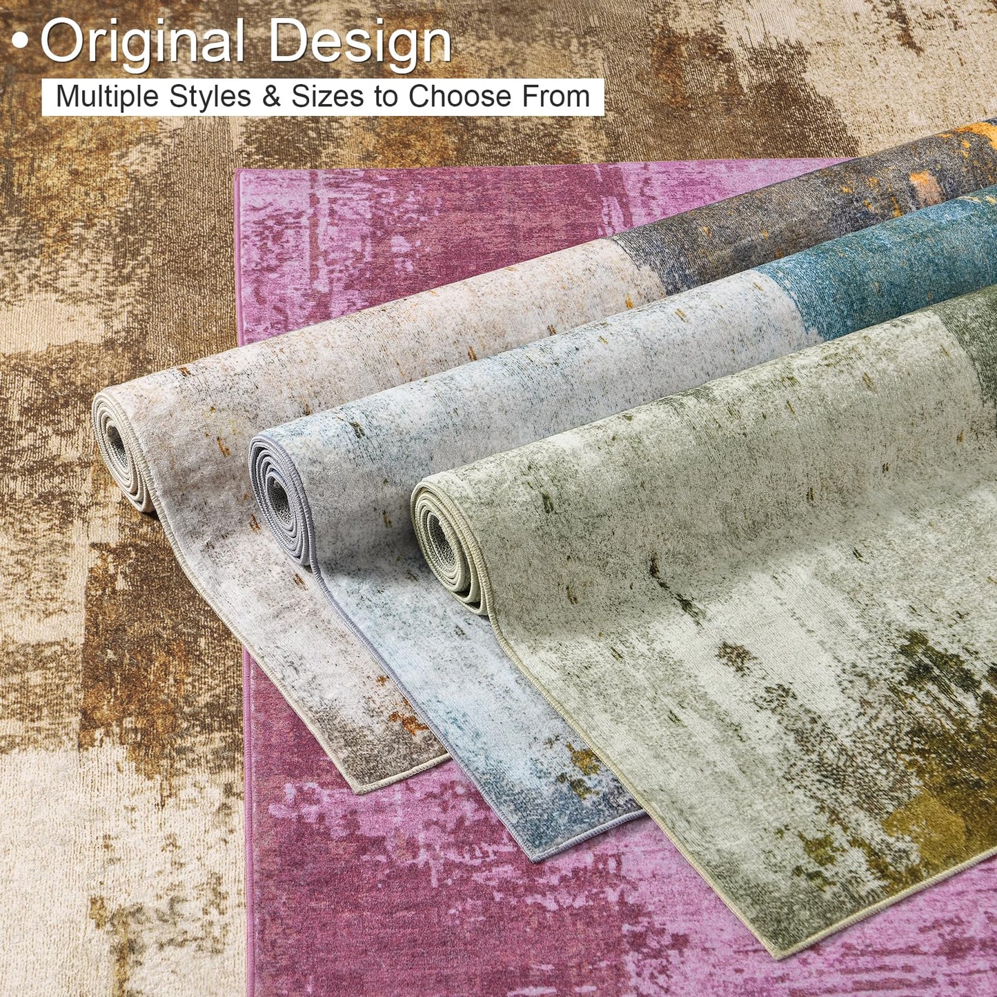Kelarea 2x3 Brown Entryway Rug, Washable Abstract Small Rugs Non-Slip Low Pile Throw Rugs for Kitchen Floor, Front Door, Bedroom Bedside