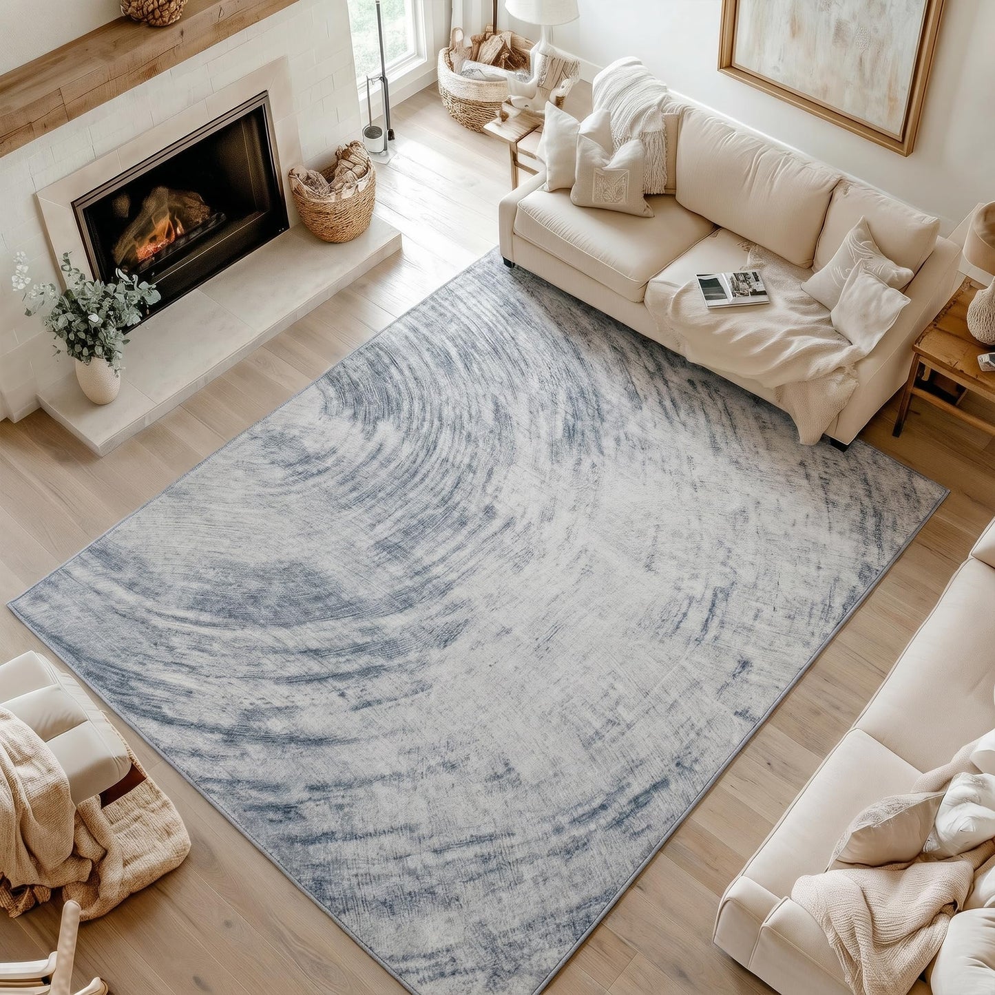 Mueinxiei Morden Washable Thin Area Rugs 7x9 Abstract Neutral Color Light Grey Rugs Non Slip Water Repellent Low Pile Carpet for Living Room Bedroom Office Dining Room Cloud Shadow