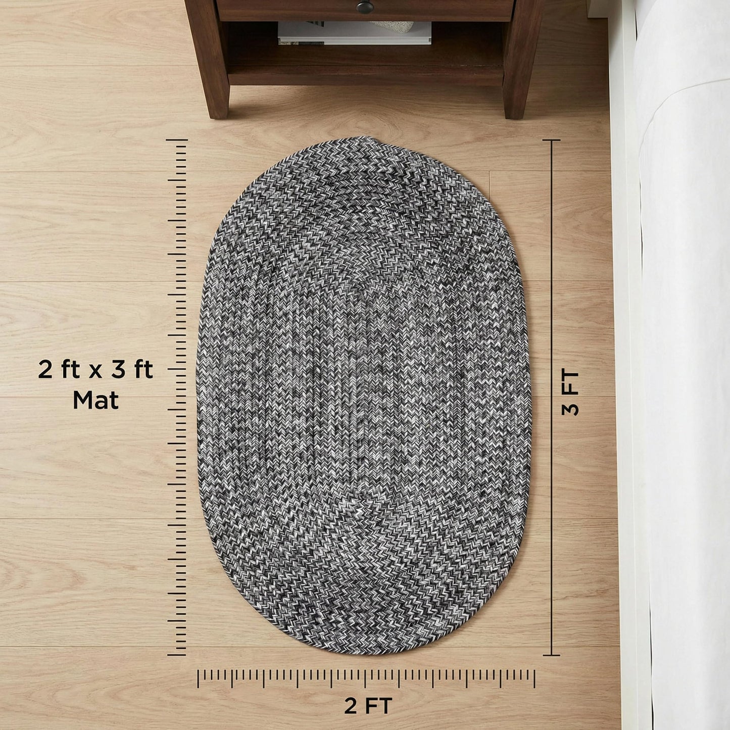 Super Area Rugs Machine Washable Gray Oval Braided Rug – 2' x 3' Reversible Farmhouse Area Rug for Kitchen, Entryway, & Mudroom