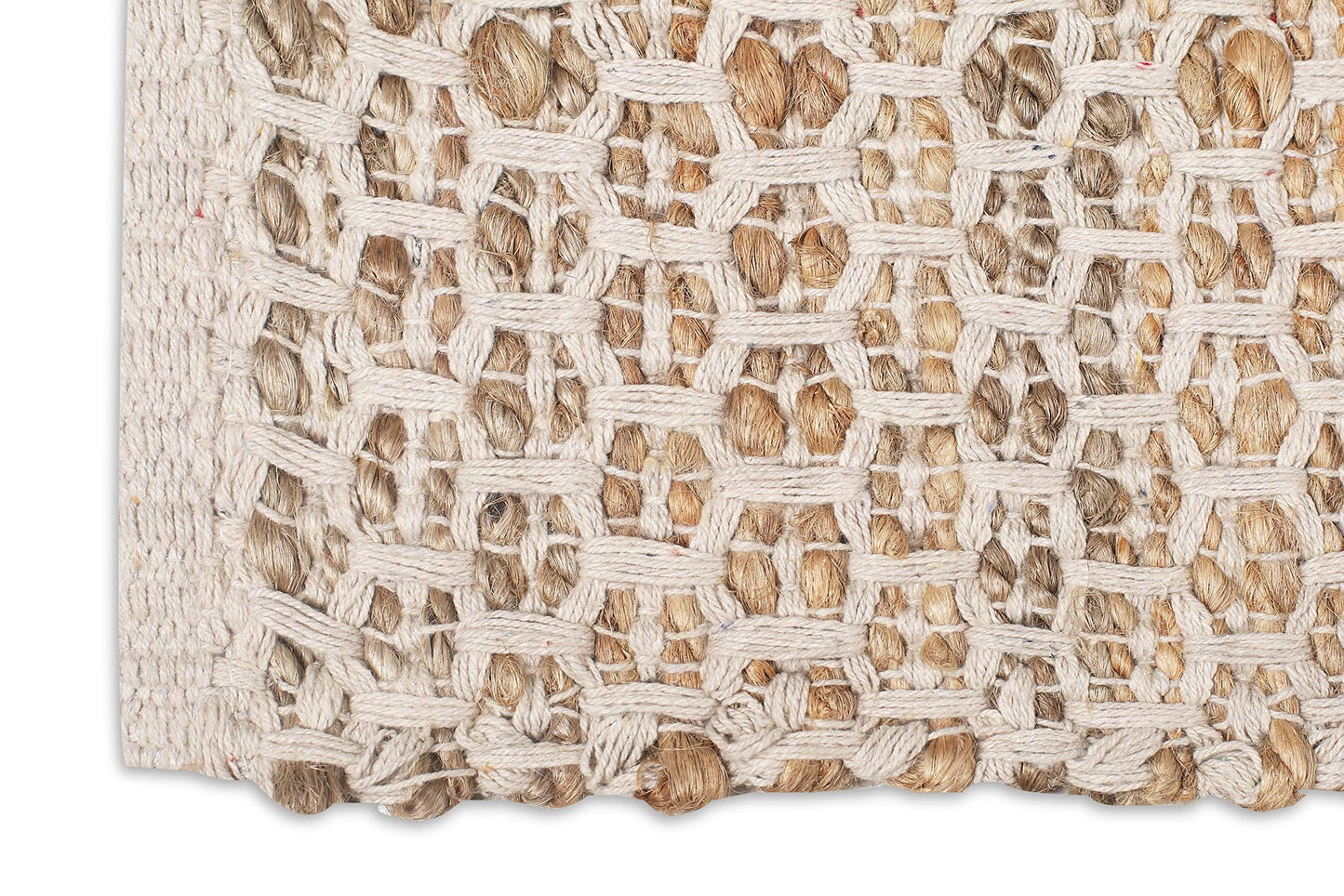 Jute Cotton Hand Woven Rug 2x3 Feet - Natural, Farmhouse Boho Neutral Fiber Floor Rugs Ideal for Entryway, Kitchen, Bedroom, Nursary Room | Beige Reversible Small Area Door Mat for Indoor Outdoor Use