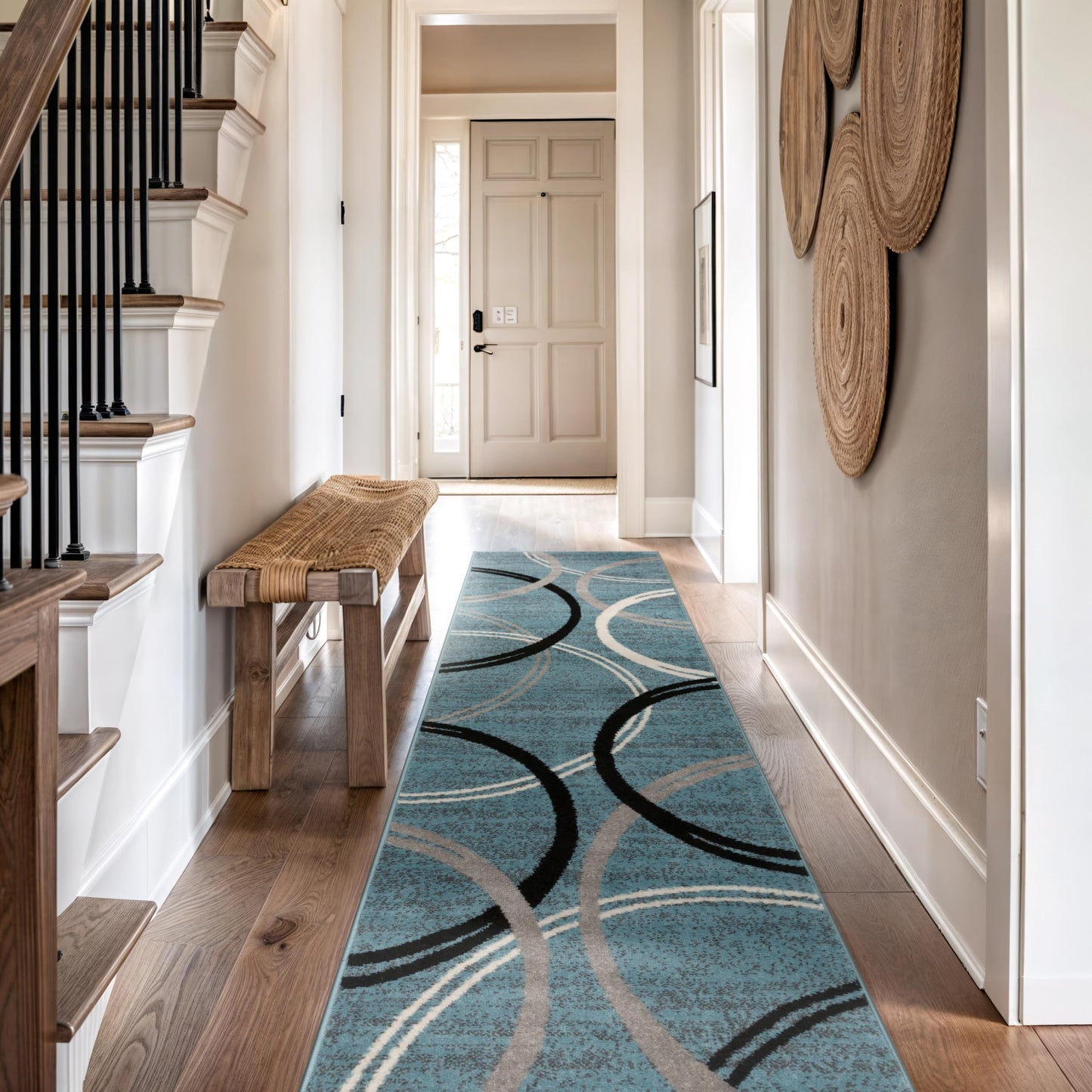 Rugshop Modern Wavy Circles Design Runner Rug, Non-Shedding Carpet for Hallway, Kitchen, or Entryway, Blue, 2' x 7'2"